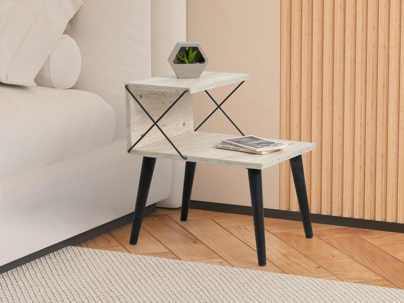 Mesilla de noche Kailua 368 (Travertino claro + Negro)