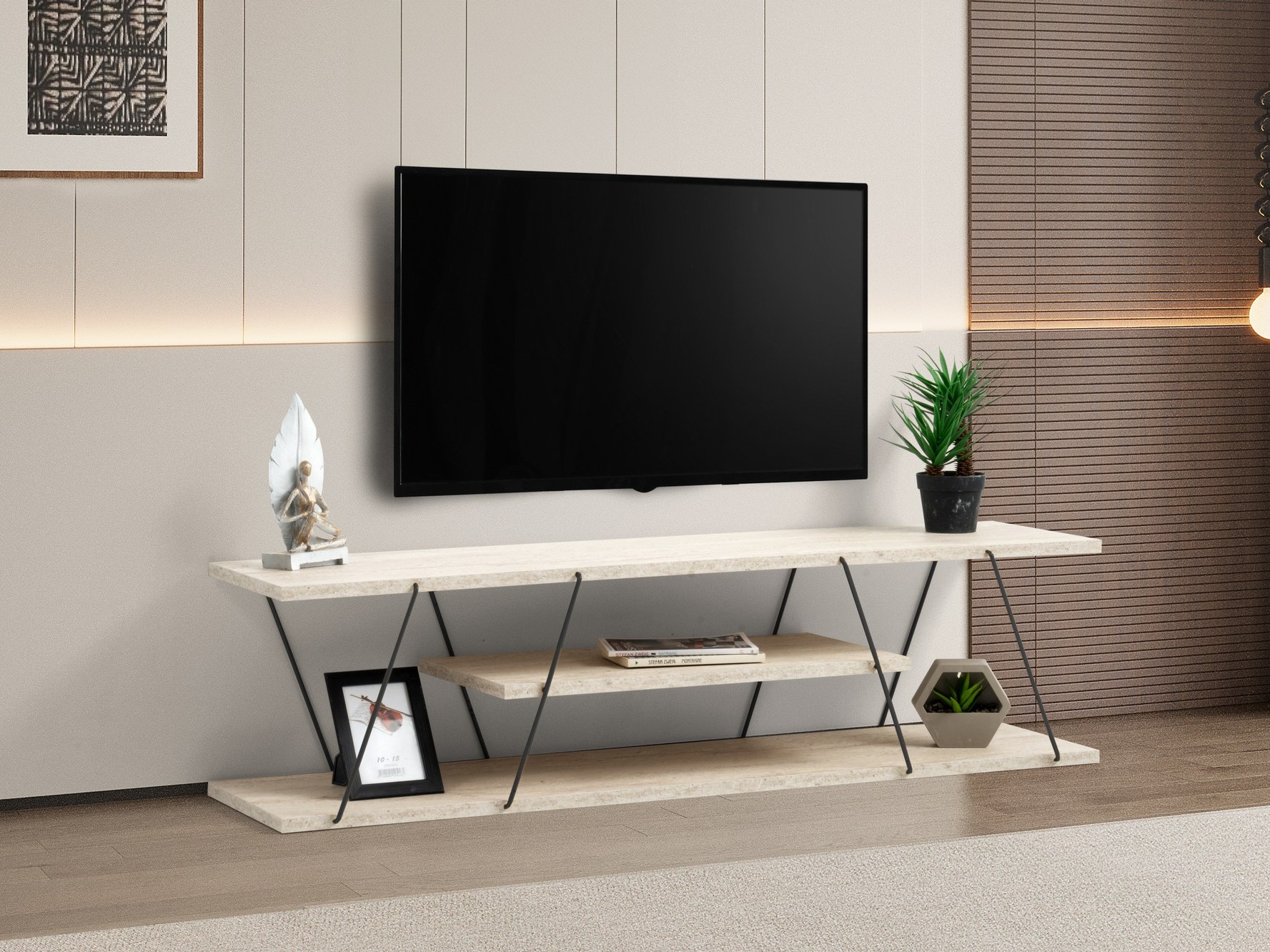 Mueble TV Kailua 365 (Travertino claro + Negro)