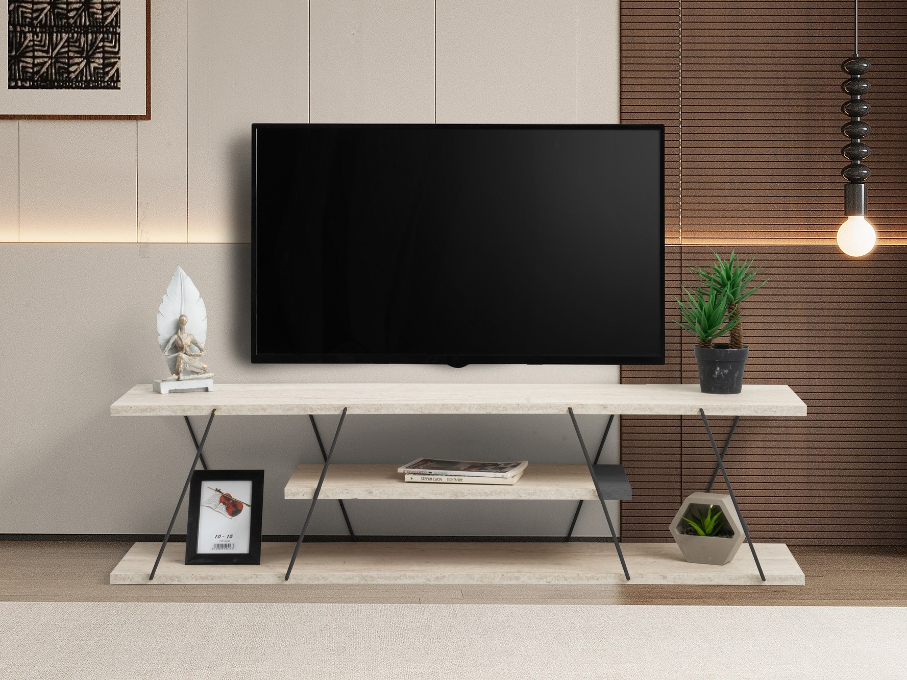 Mueble TV Kailua 365 (Travertino claro + Negro)