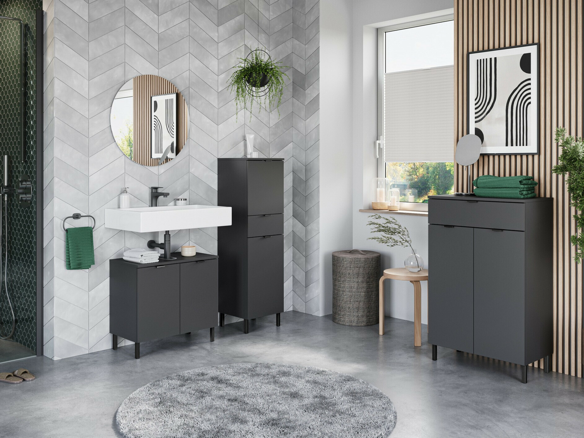 Armario de baño de pie para lavabo Felfere 100 (Antracita)