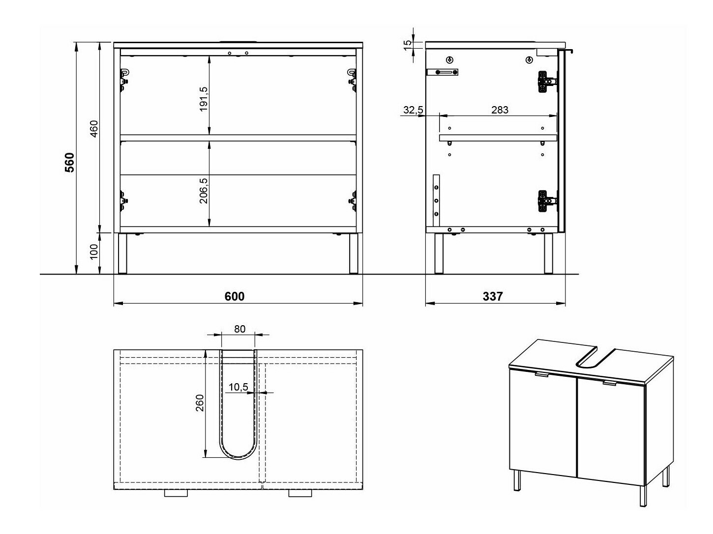 Armario de baño de pie para lavabo Felfere 100 (Antracita)