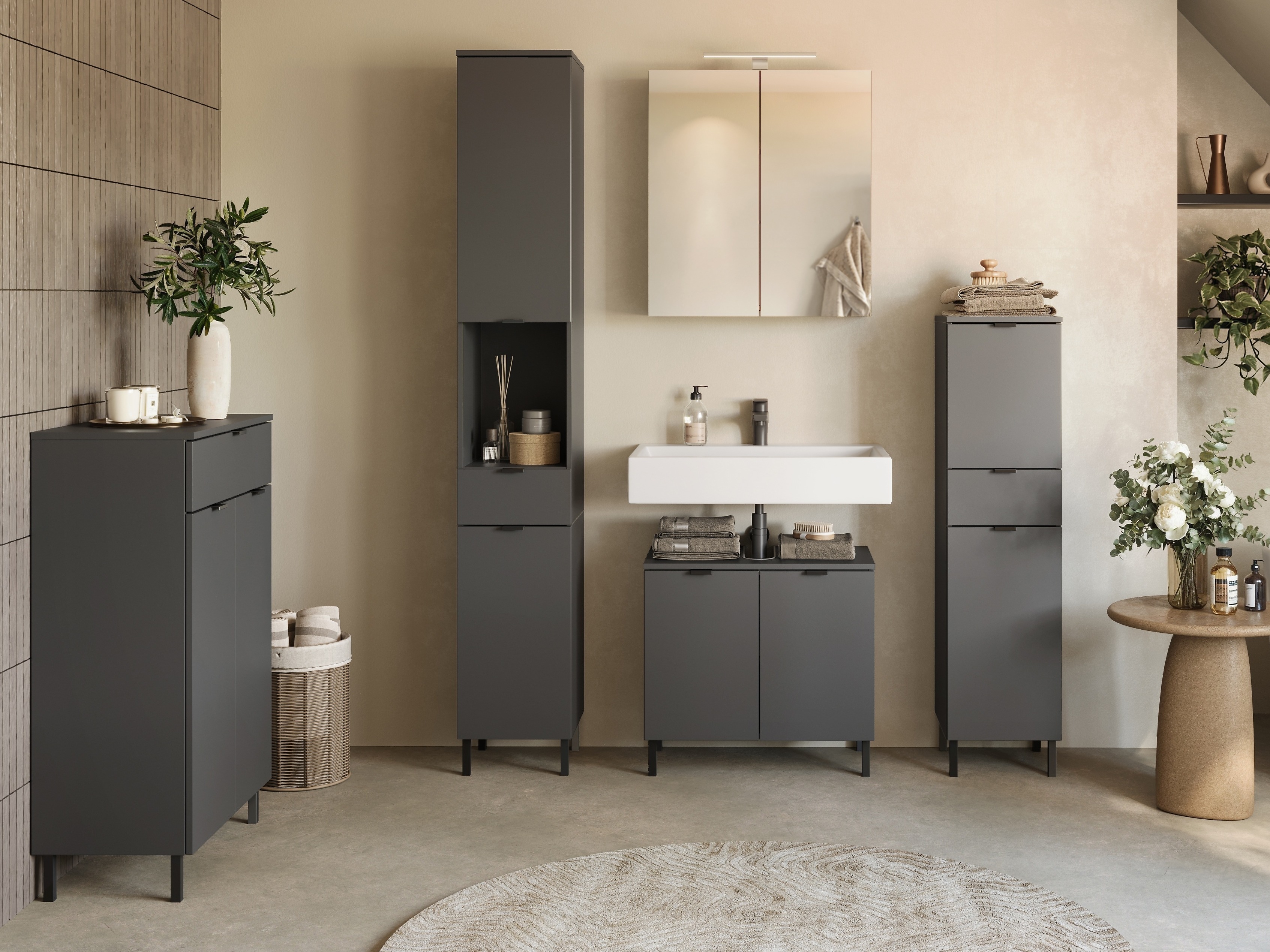 Mueble para baño con espejo Felfere 107 (Antracita)