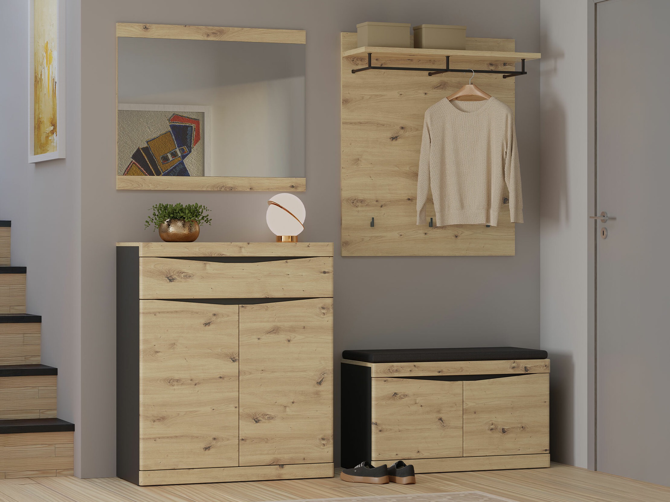 Conjunto para recibidor Venlori 119 (Roble Artisan + Antracita)