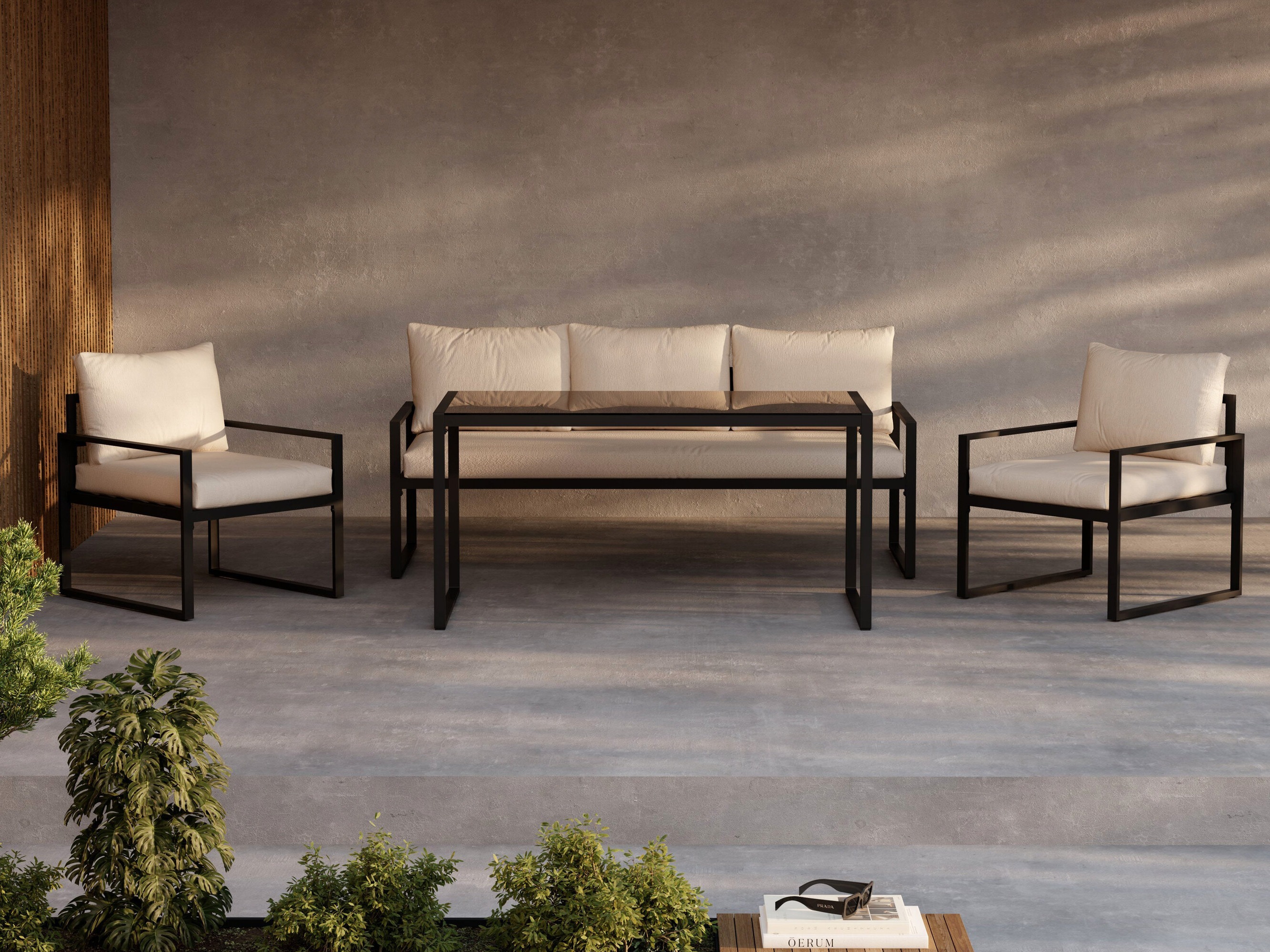 Conjunto de muebles de exterior Dallas 4733 (Negro + Beige)