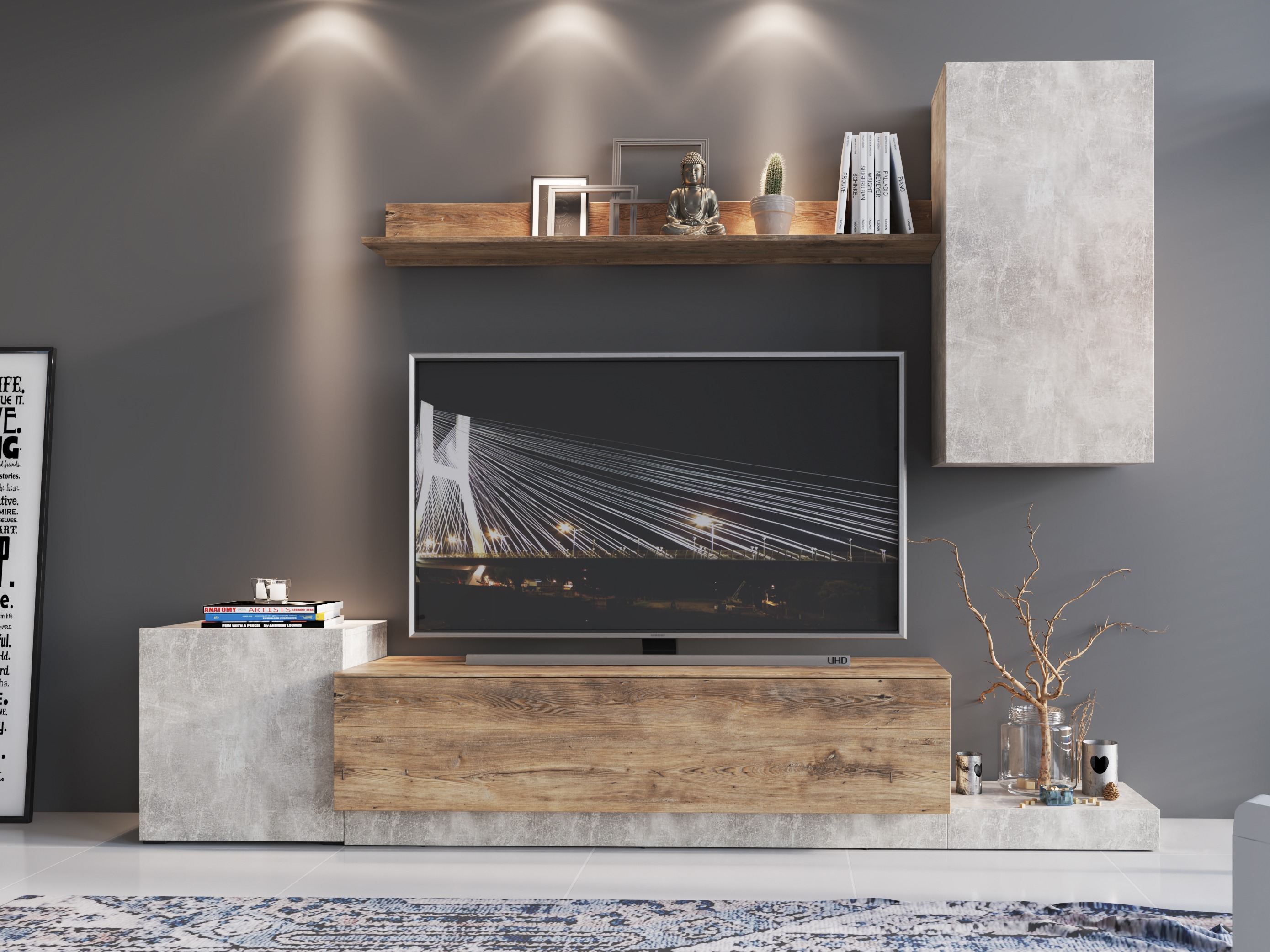 Conjunto de salón Ontario 158 (Gris claro + Castaña)