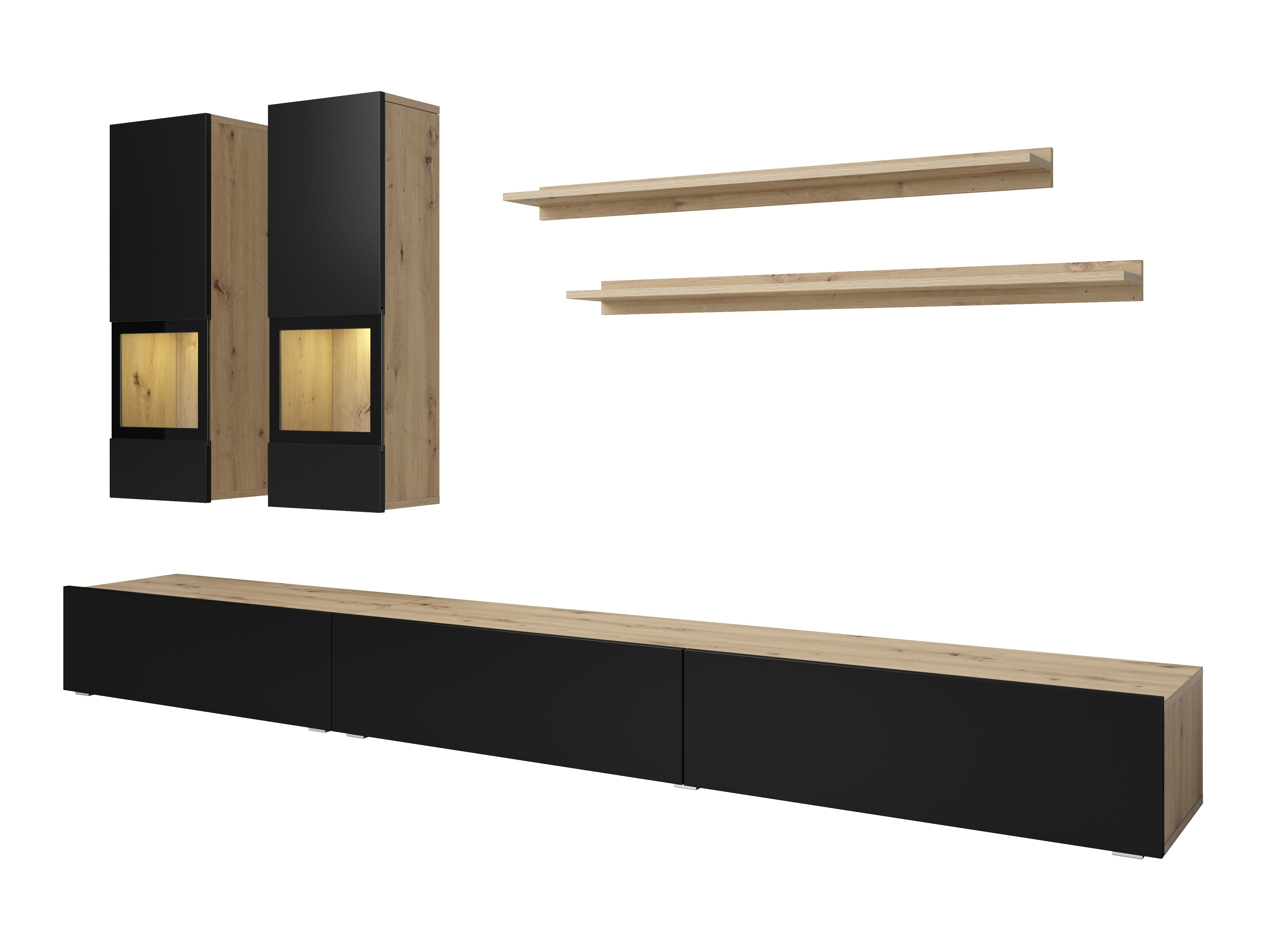 Conjunto de salón Serodeu 100 (Roble Artisan + Negro mate)