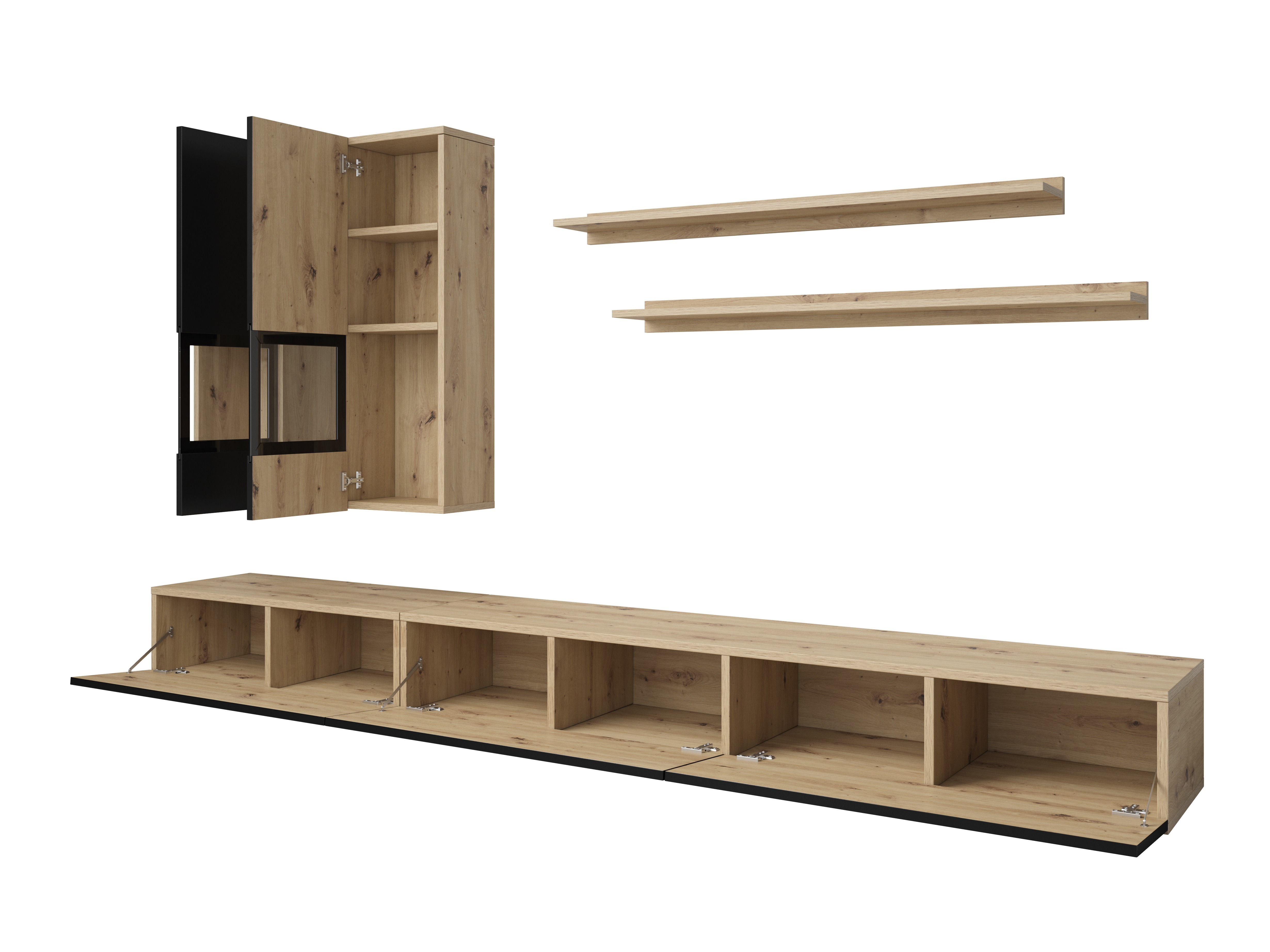 Conjunto de salón Serodeu 100 (Roble Artisan + Negro mate)