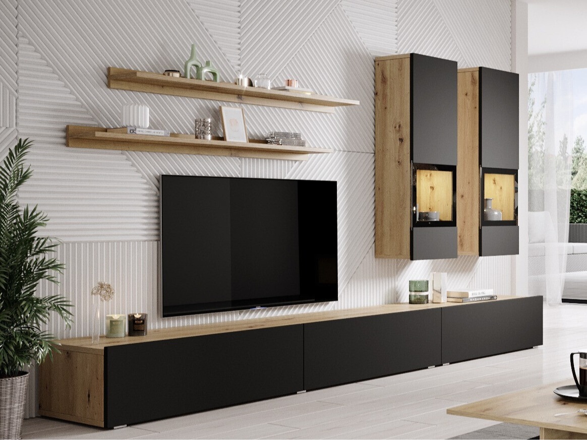 Conjunto de salón Serodeu 100 (Roble Artisan + Negro mate)