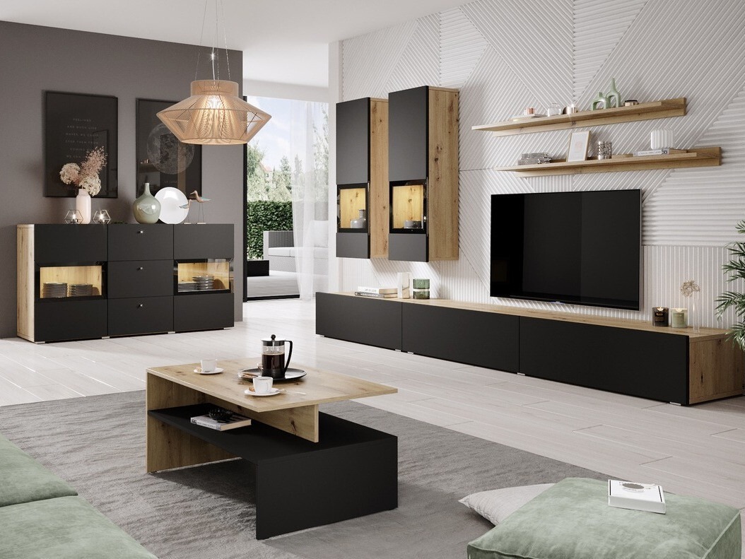 Conjunto de salón Serodeu 100 (Roble Artisan + Negro mate)