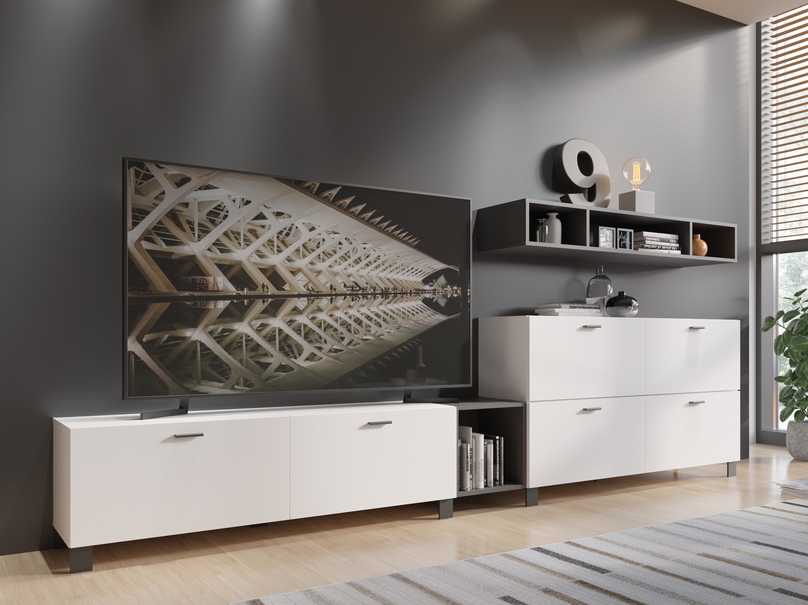 Conjunto de salón Virnolu 109 (Blanco + Antracita)