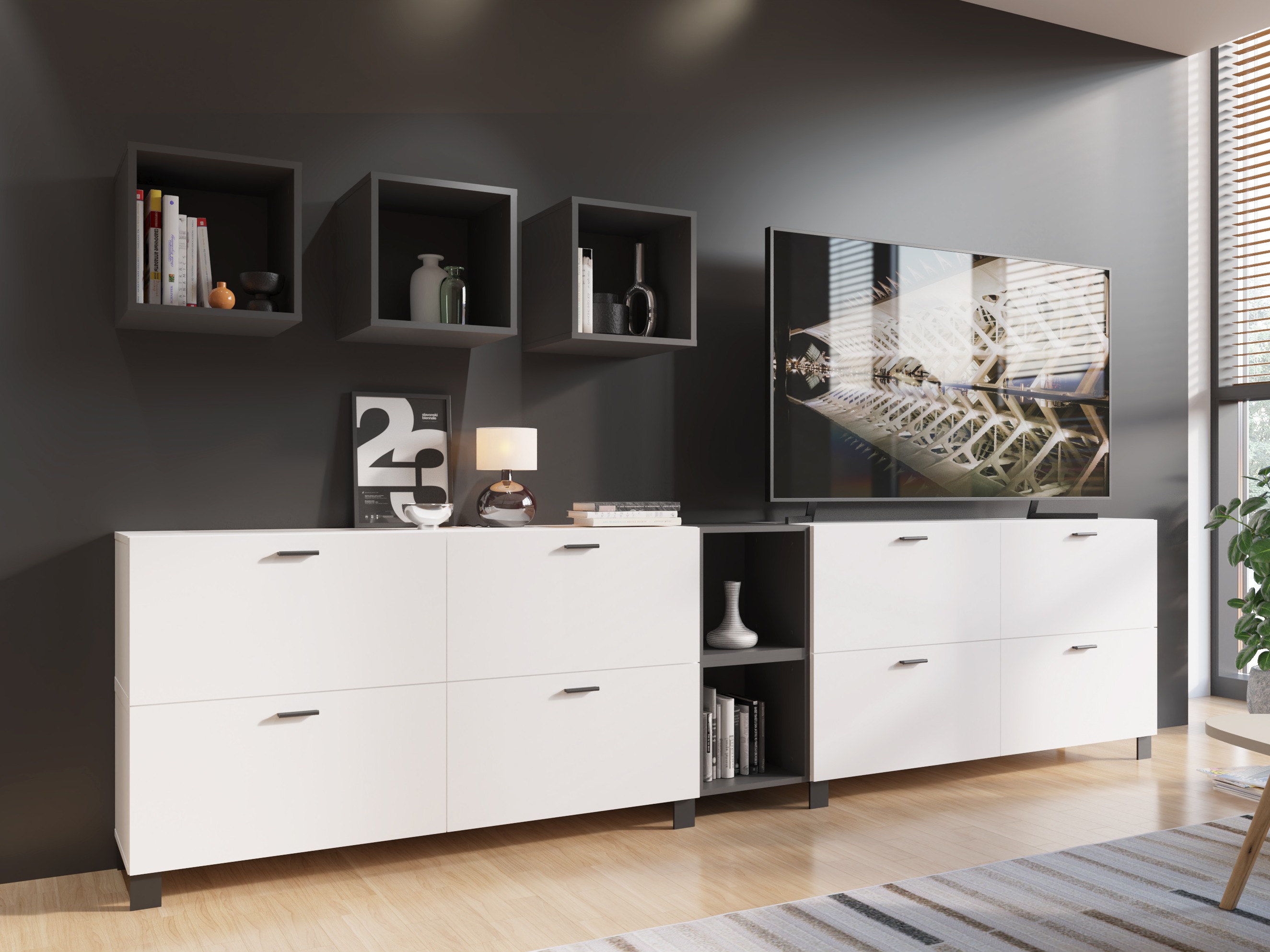 Conjunto de salón Virnolu 110 (Blanco + Antracita)