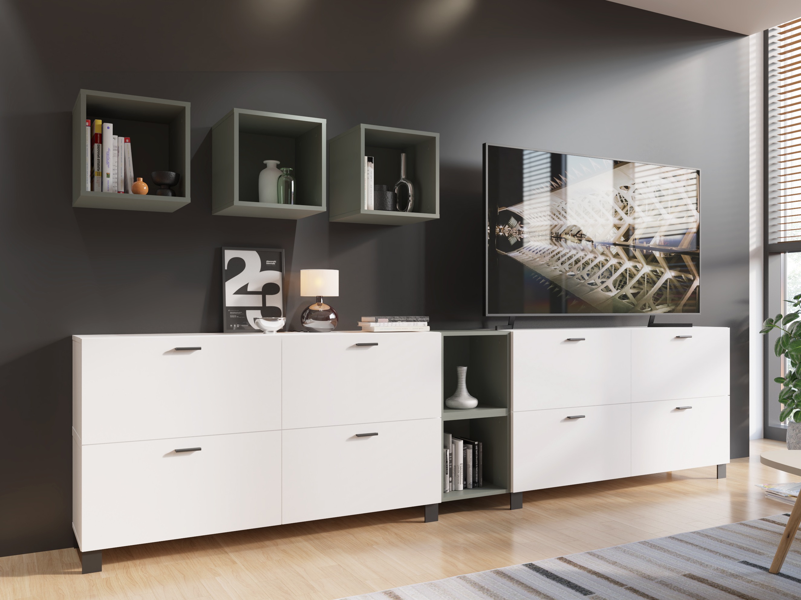 Conjunto de salón Virnolu 110 (Blanco + Verde)