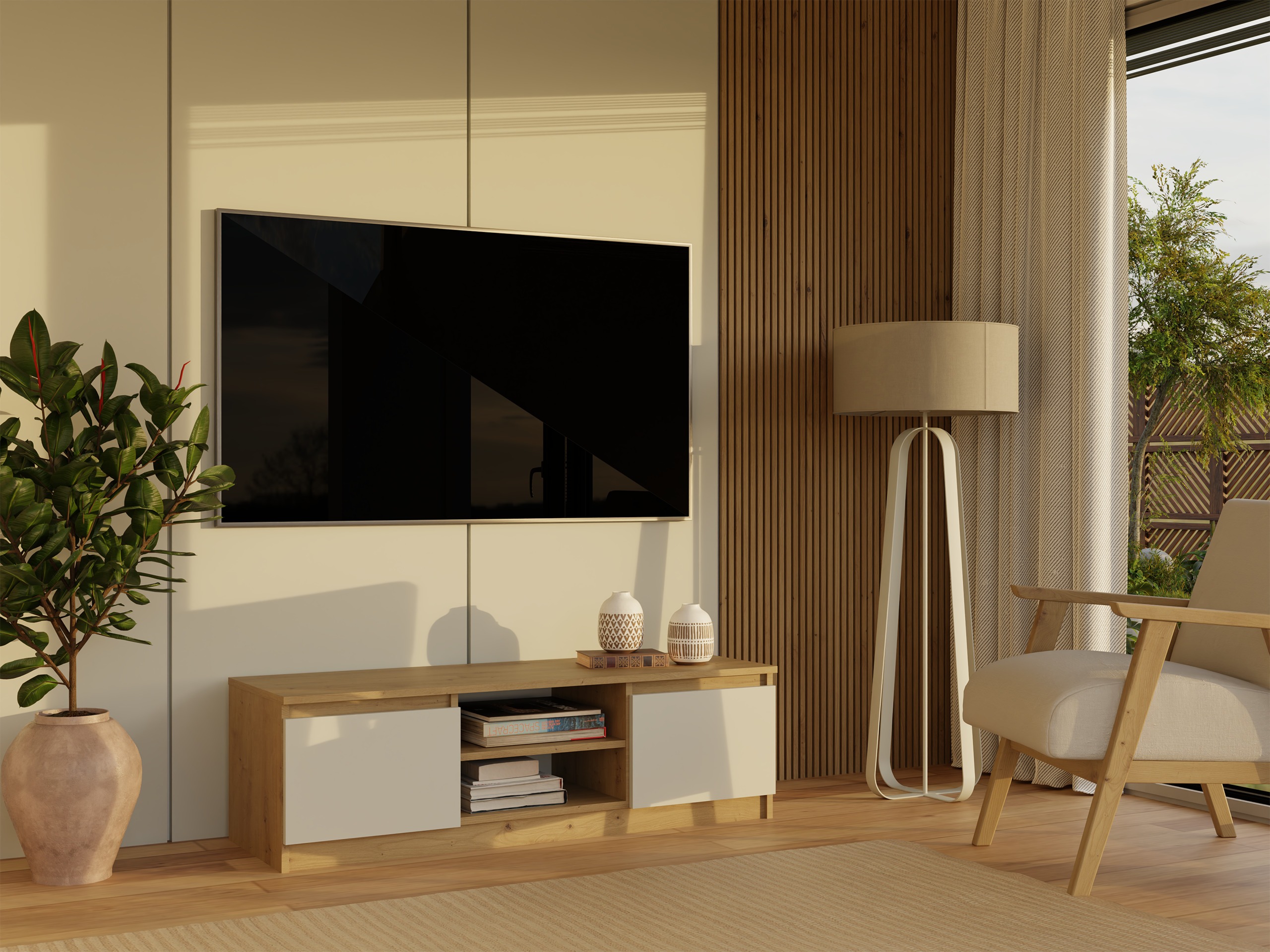 Mueble TV Elbvelu 123 (Roble Artisan + Cachemira)