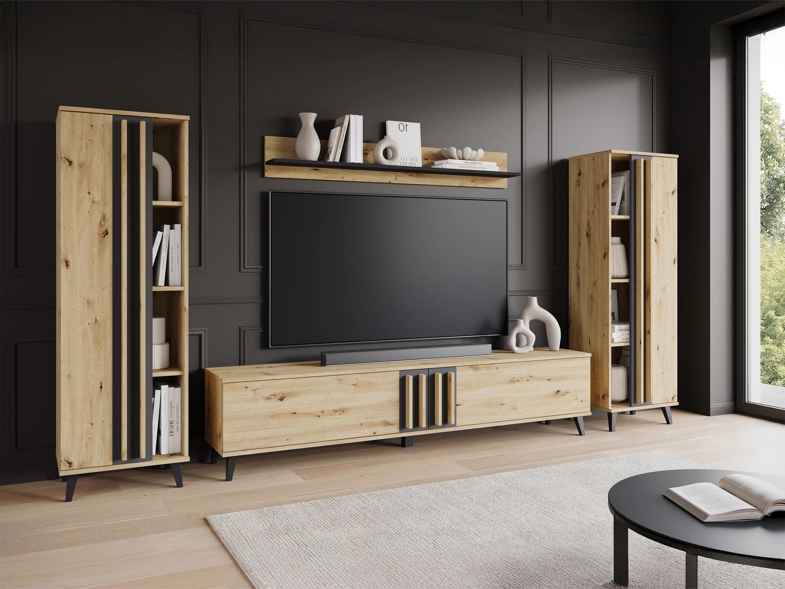 Conjunto de salón Facetor (Roble Artisan + Grafito)