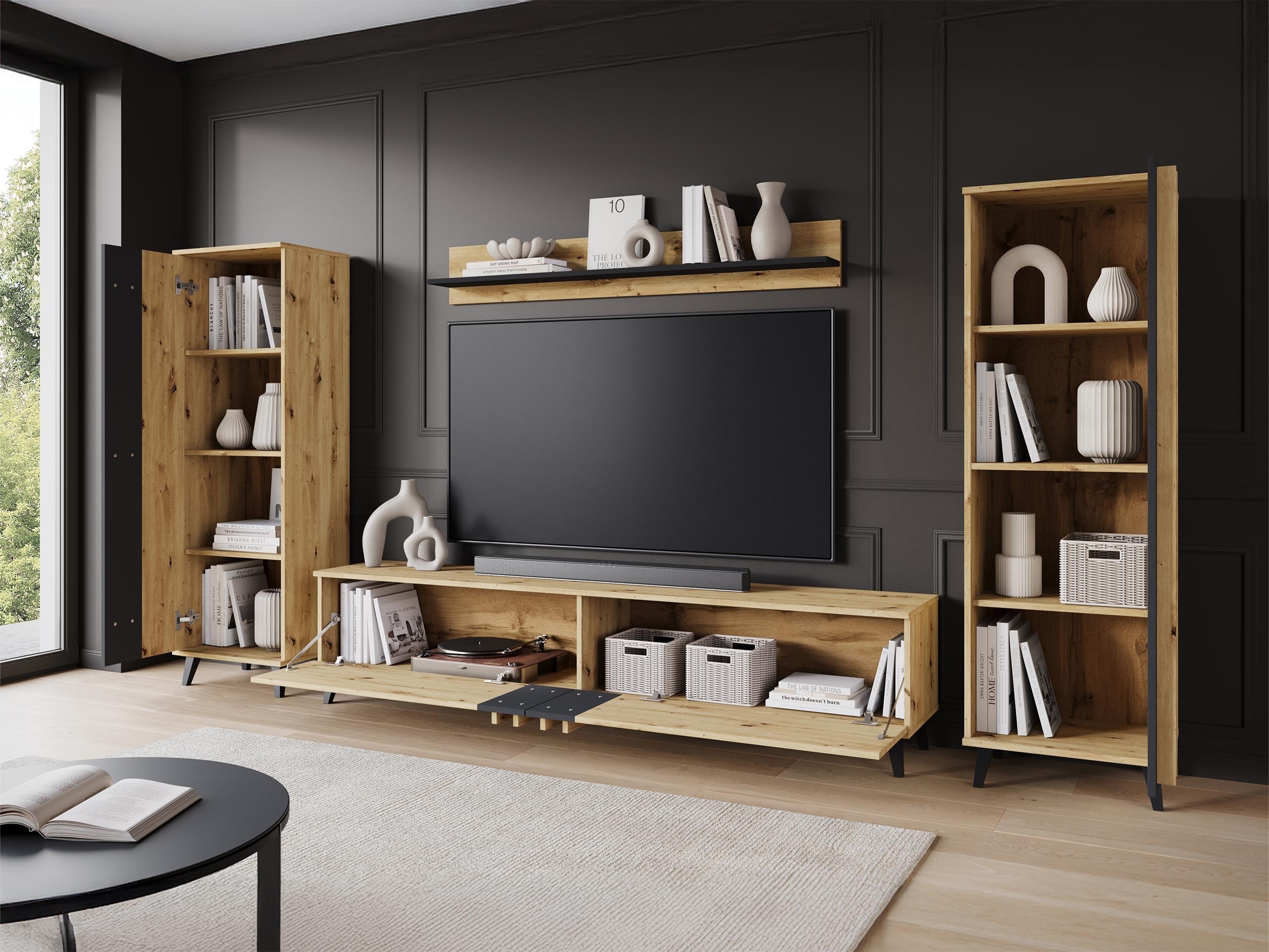 Conjunto de salón Facetor (Roble Artisan + Grafito)