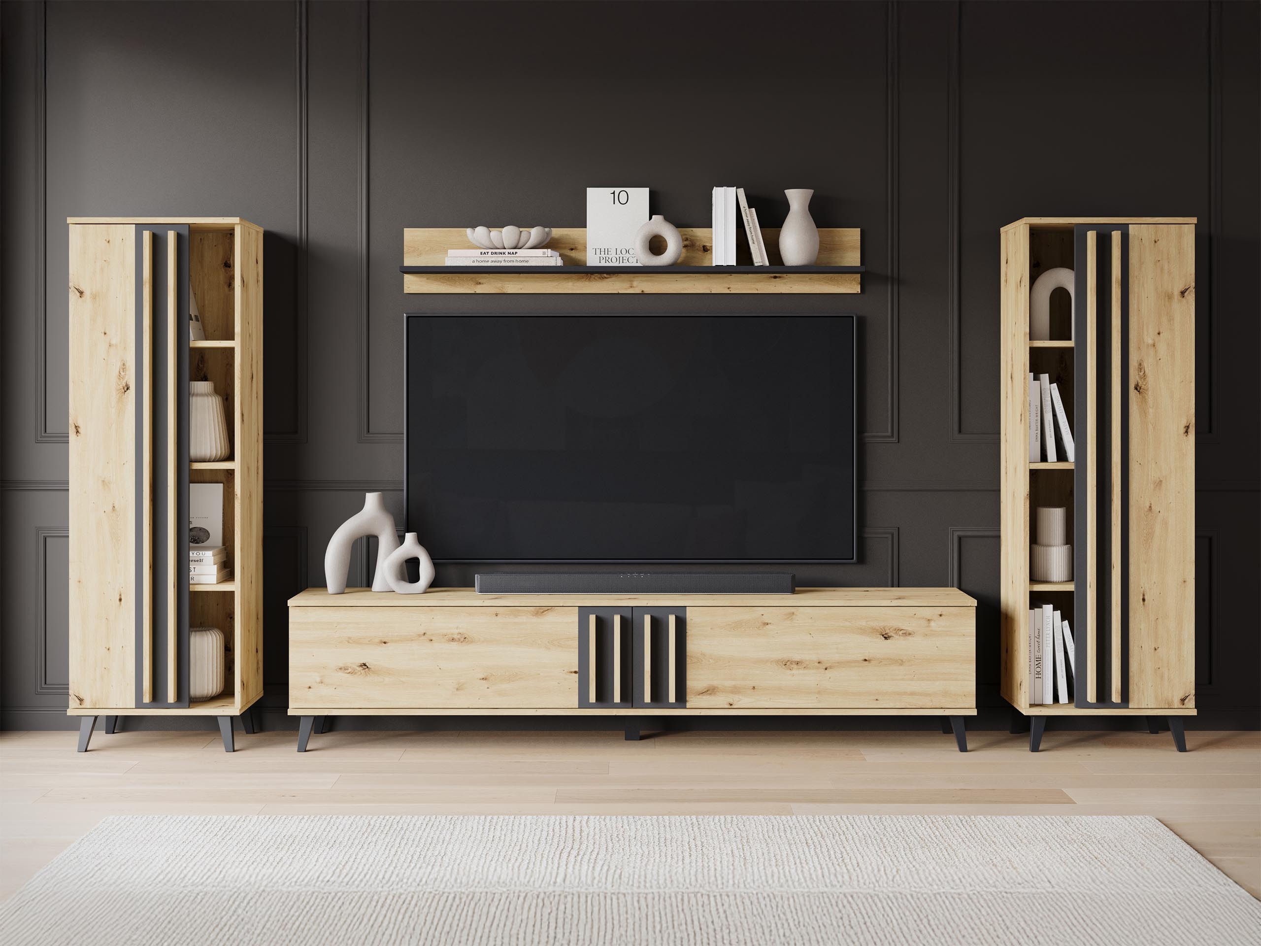 Conjunto de salón Facetor (Roble Artisan + Grafito)