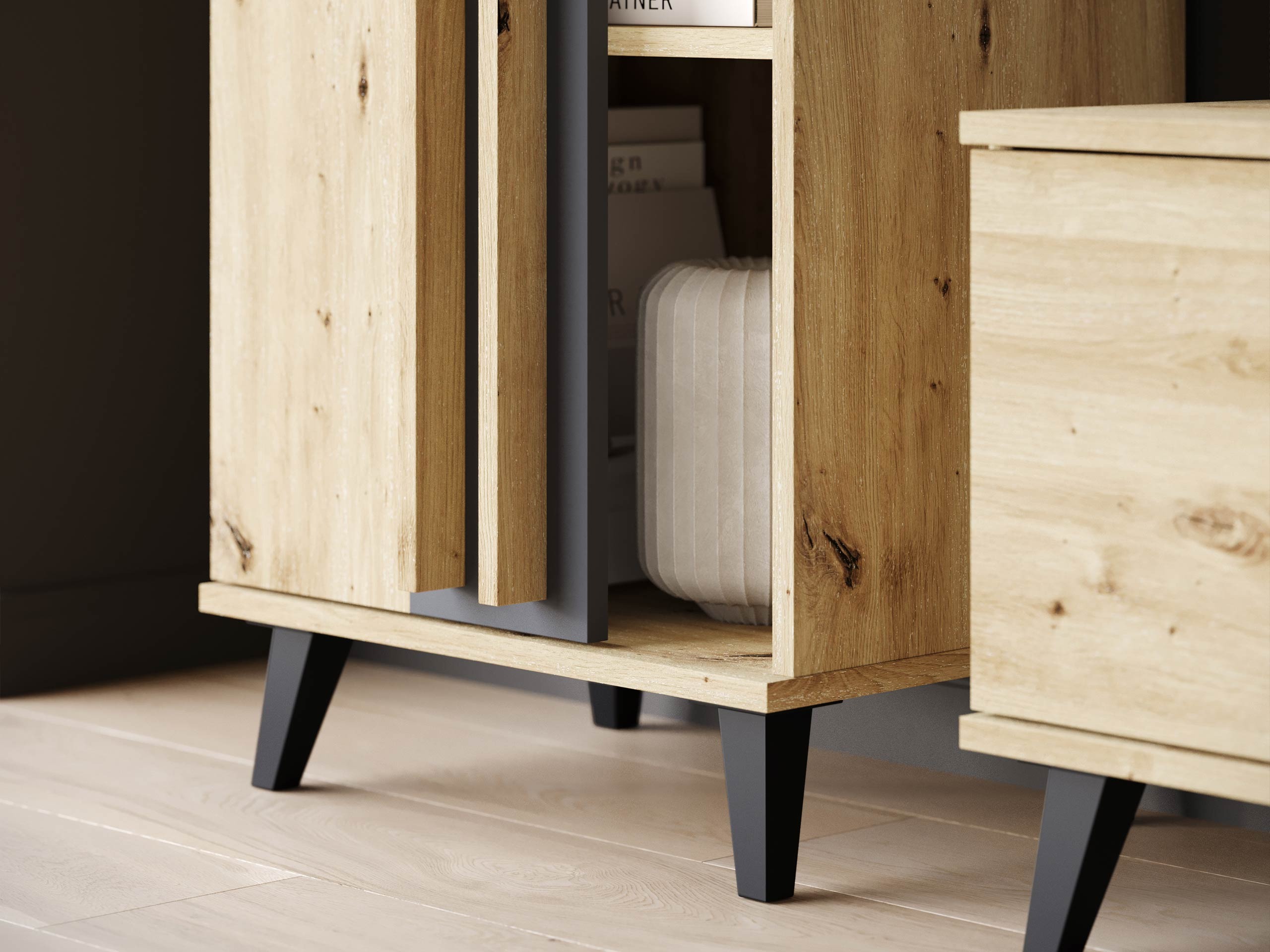 Conjunto de salón Facetor (Roble Artisan + Grafito)