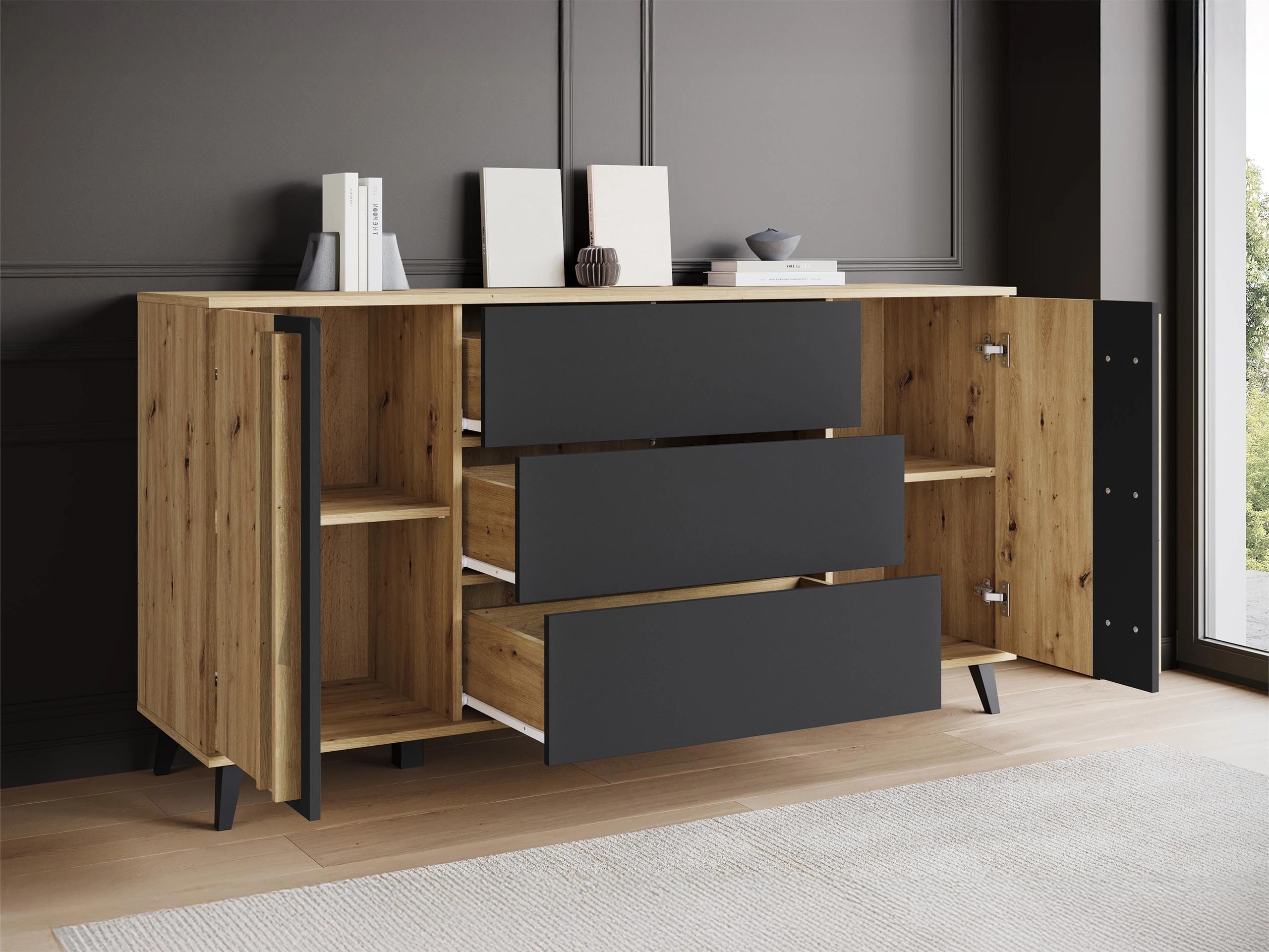 Conjunto de salón Facetor III (Roble Artisan + Grafito)