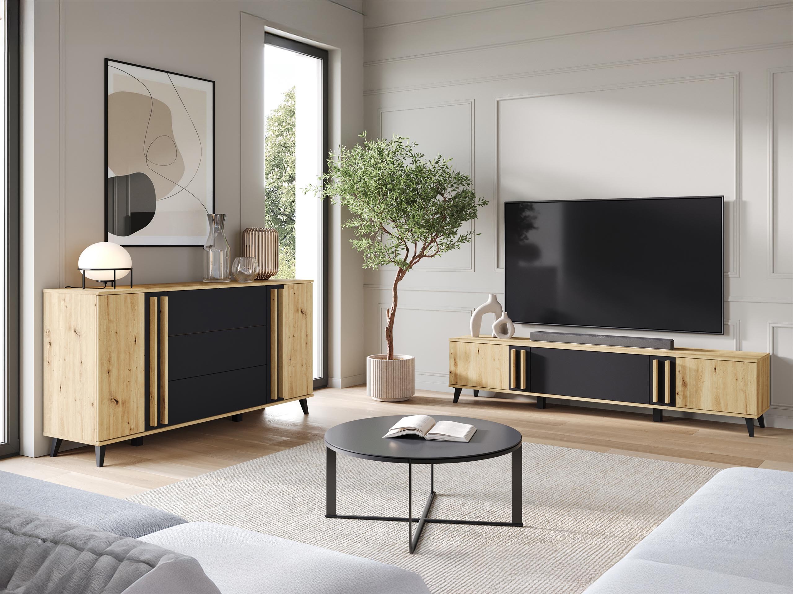 Conjunto de salón Temora 104 (Roble Artisan + Grafito)