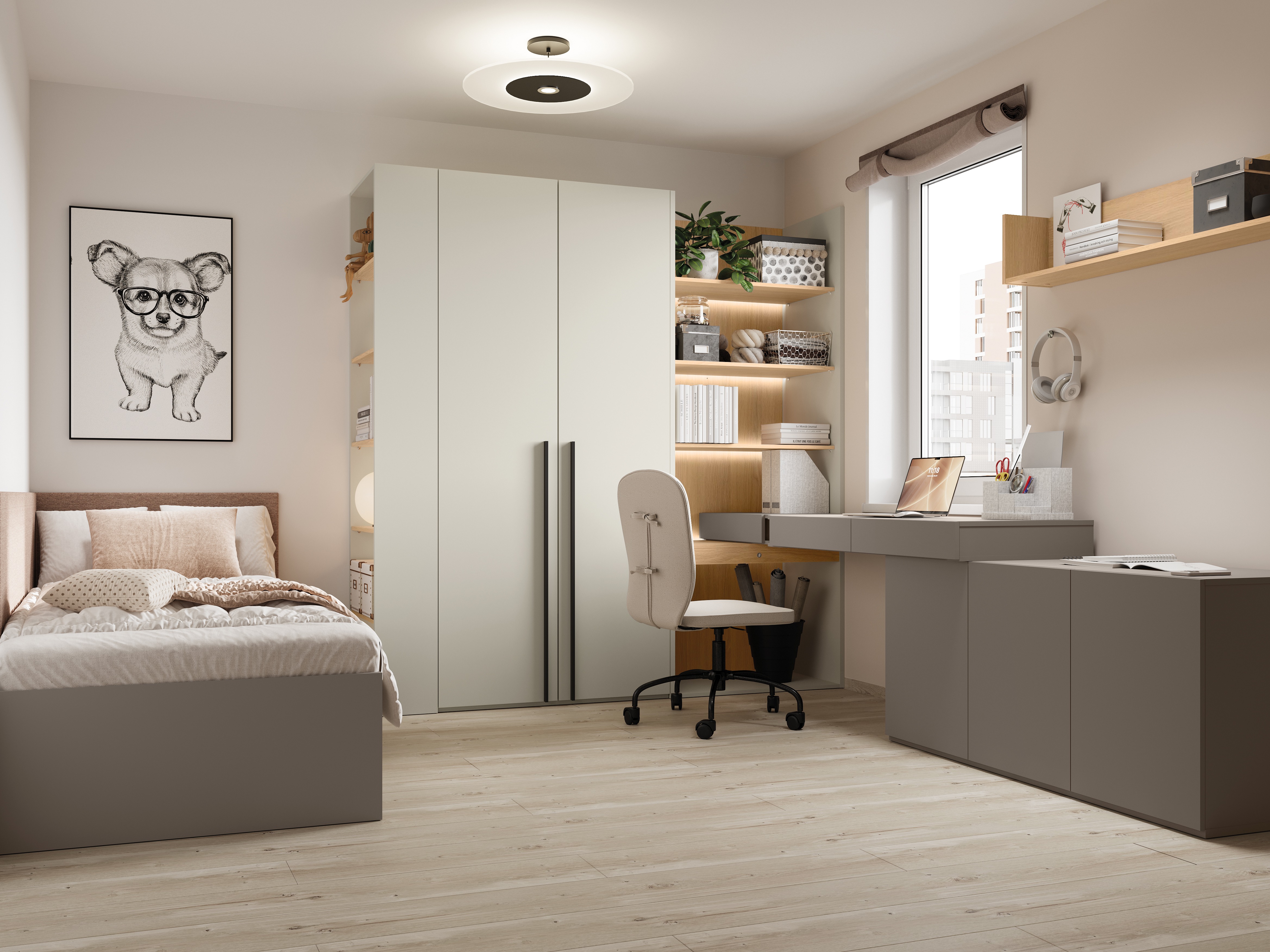 Conjunto para oficina en casa Evareve 118 (Gris + Roble)