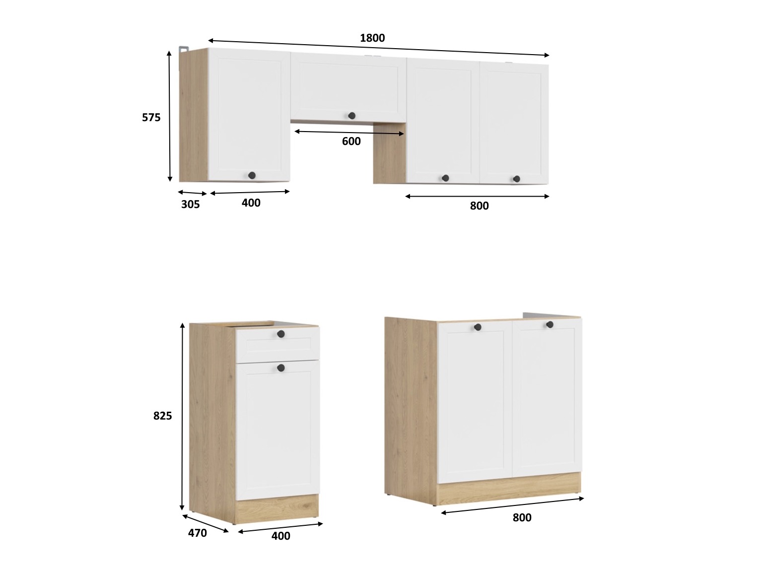 Conjunto de cocina modular Classic White Oak 117