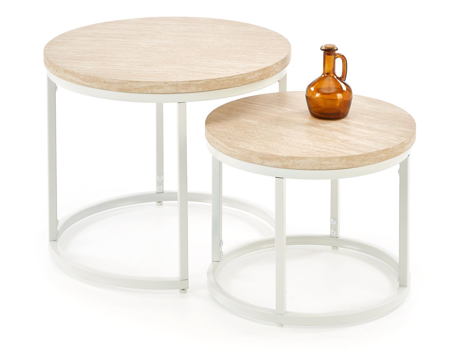 Conjunto mesa de centro Houston 951 (Travertino claro + Blanco)