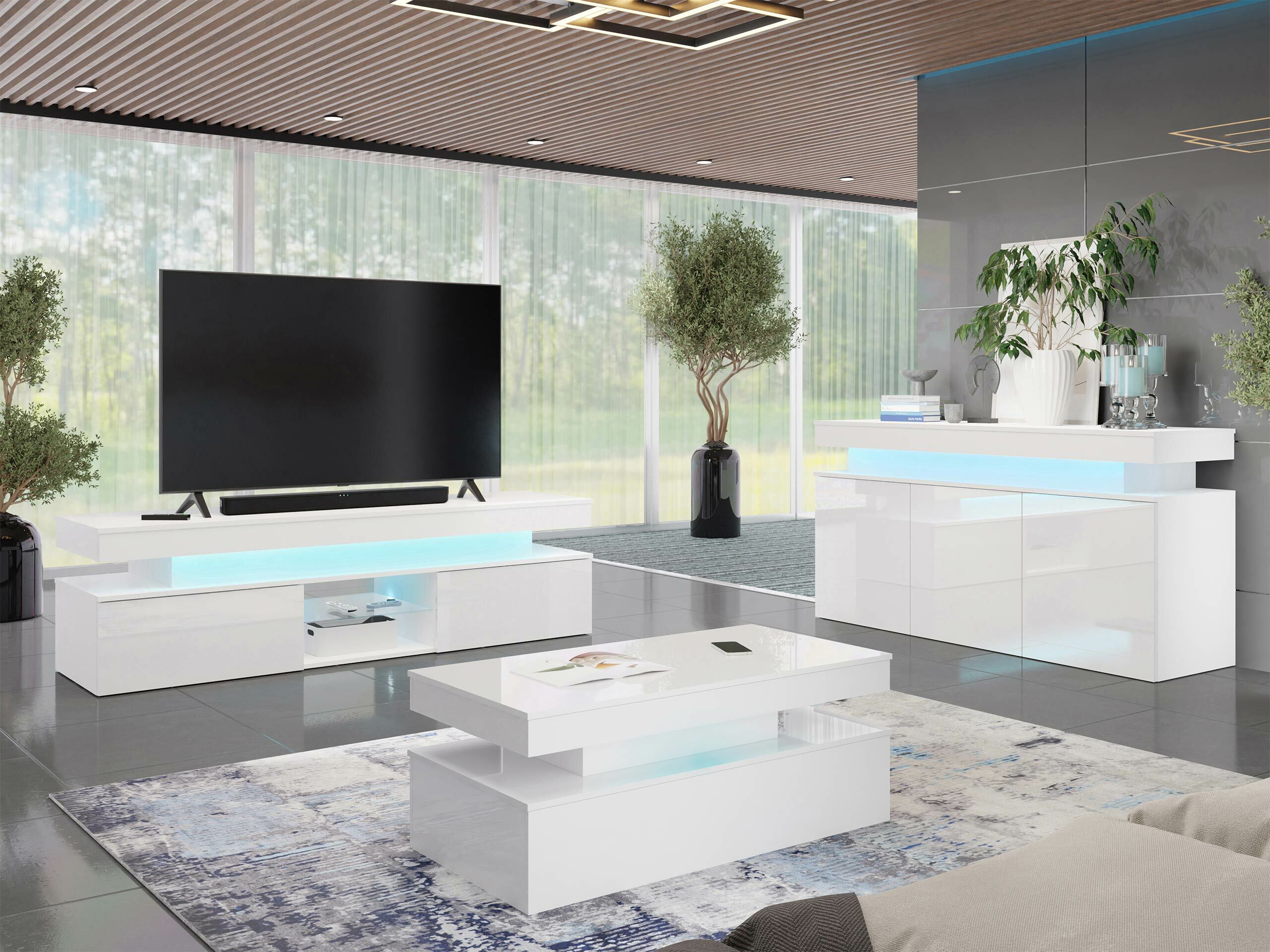 Conjunto de salón Monfero (Blanco + Blanco brillante)