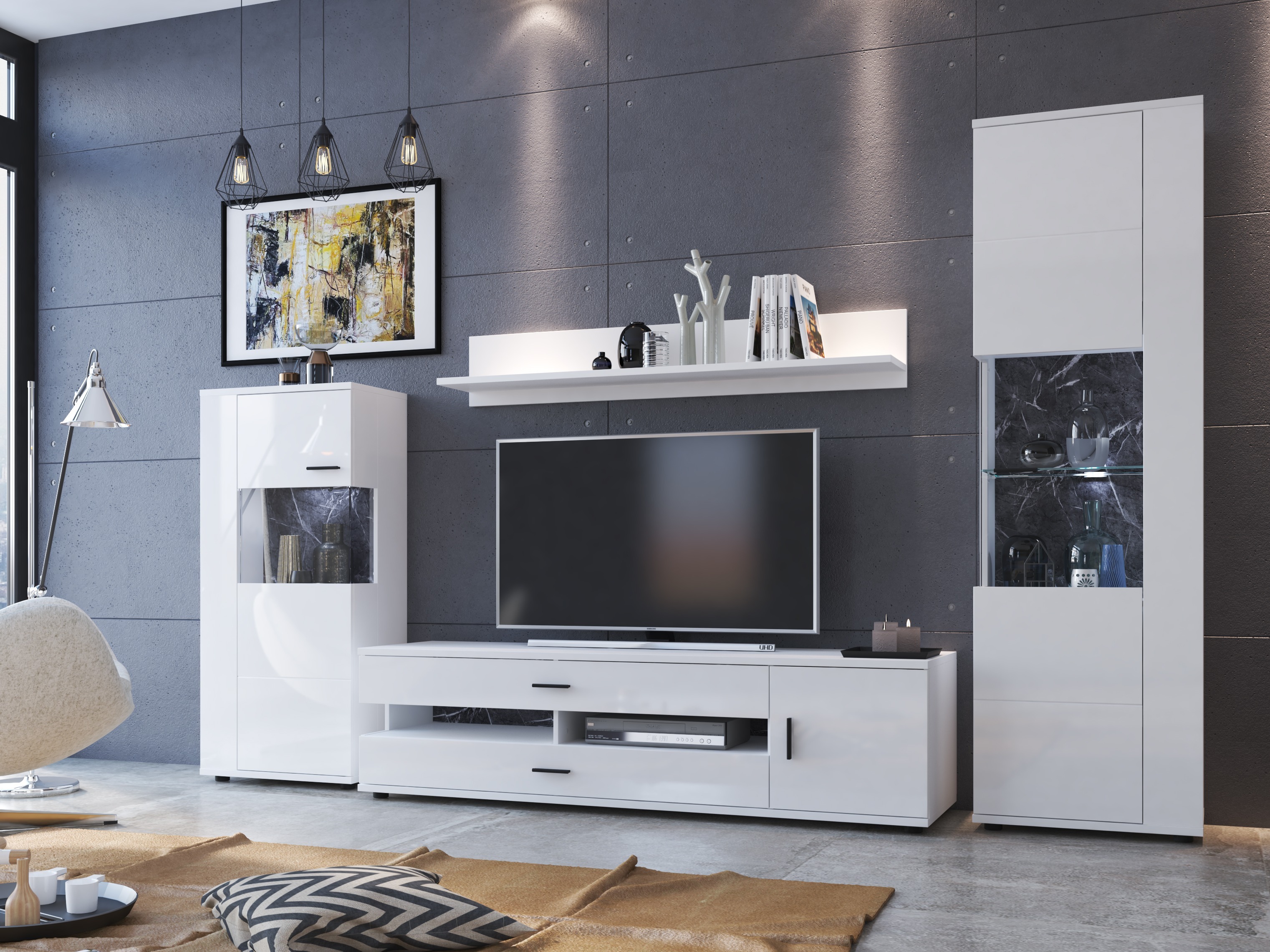 Conjunto de salón Ontario 161 (Blanco brillante + Blanco)