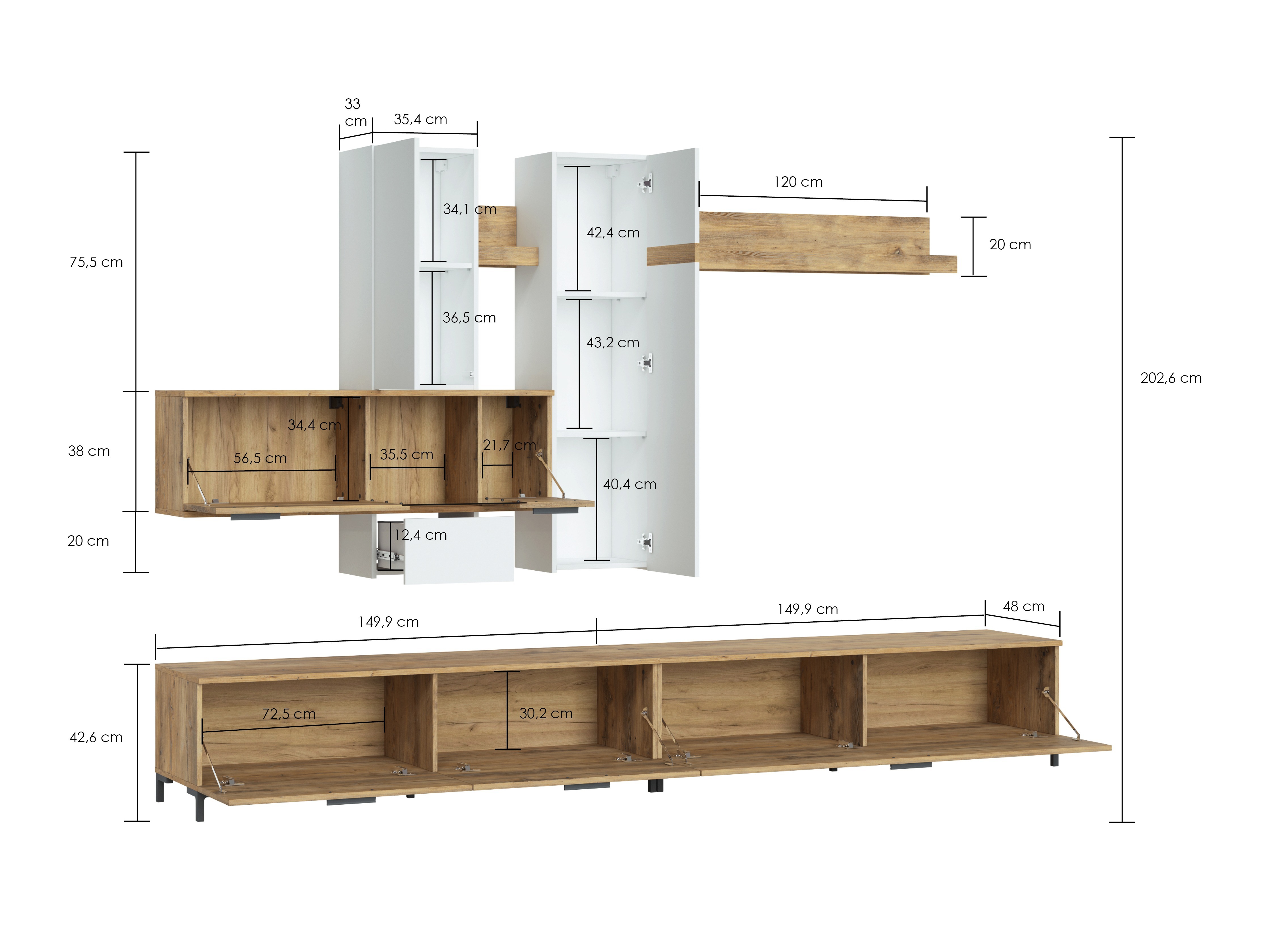 Conjunto de salón Salnola 105 (Blanco + Castaña)