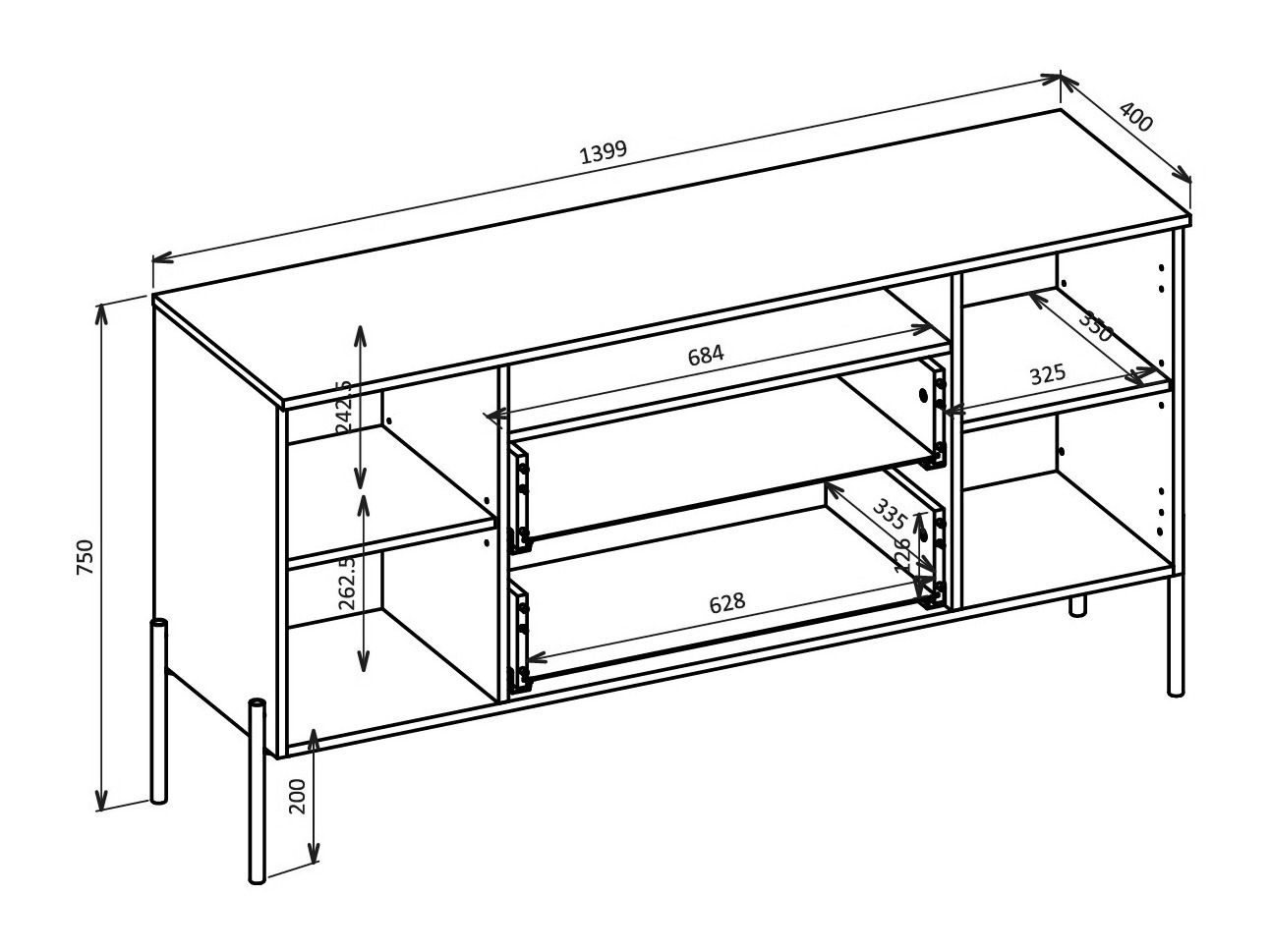Cómoda Levtenu 115 (Roble + Cachemira)
