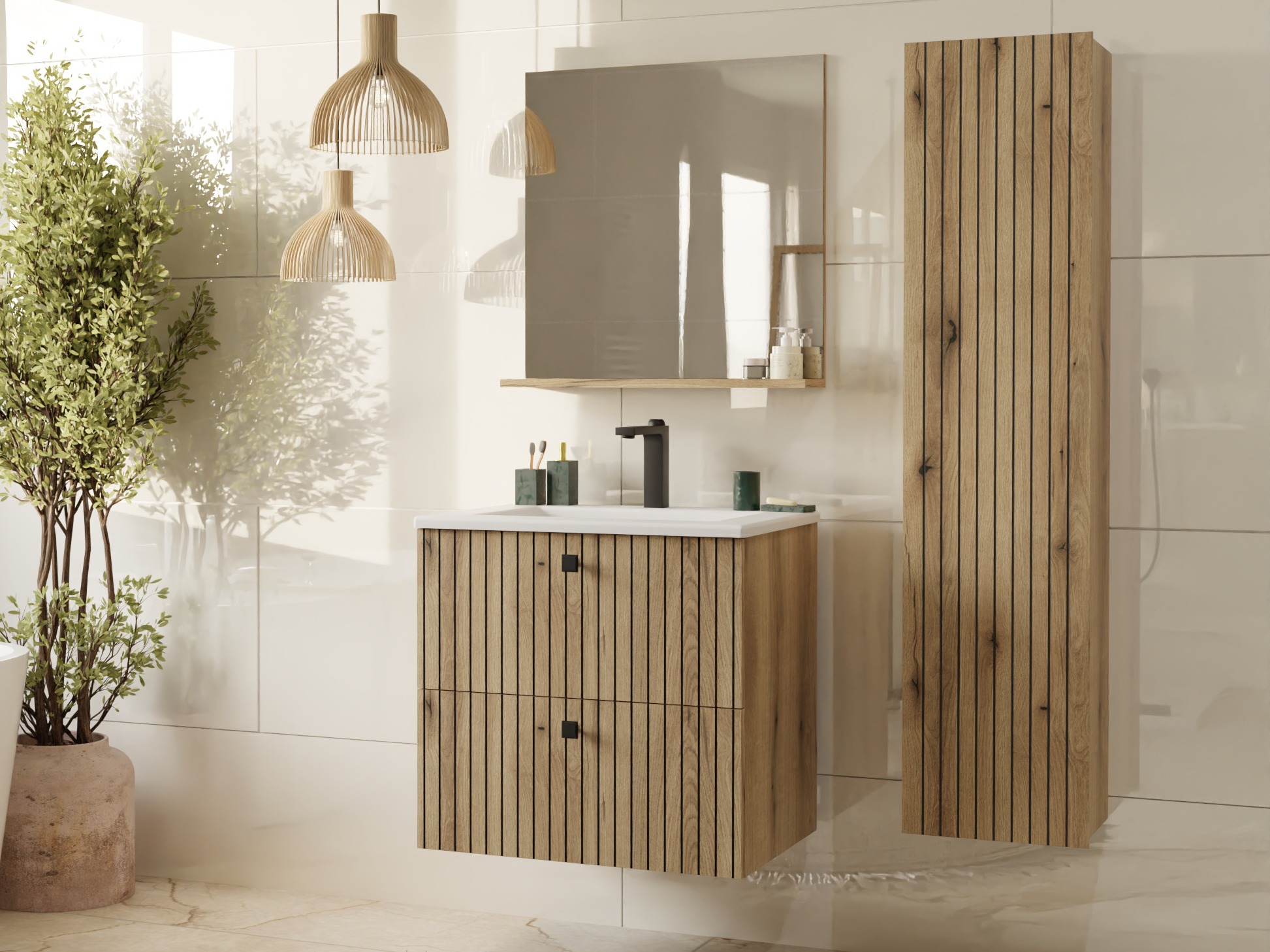 Armario de baño colgante para lavabo Mandeville 314 (Roble)