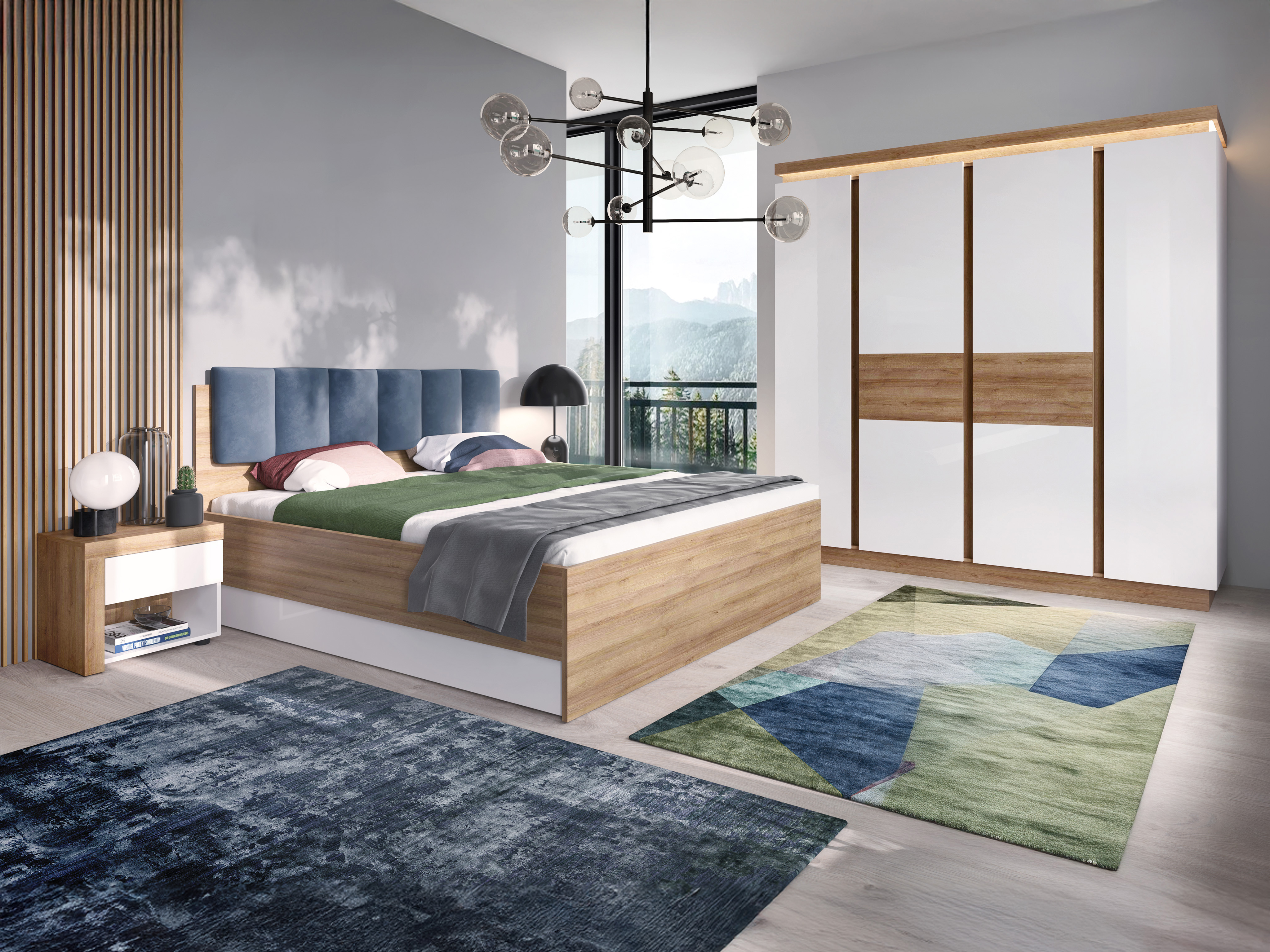 Conjunto de dormitorio Feldeli 122 (Riviera roble + Blanco brillante)