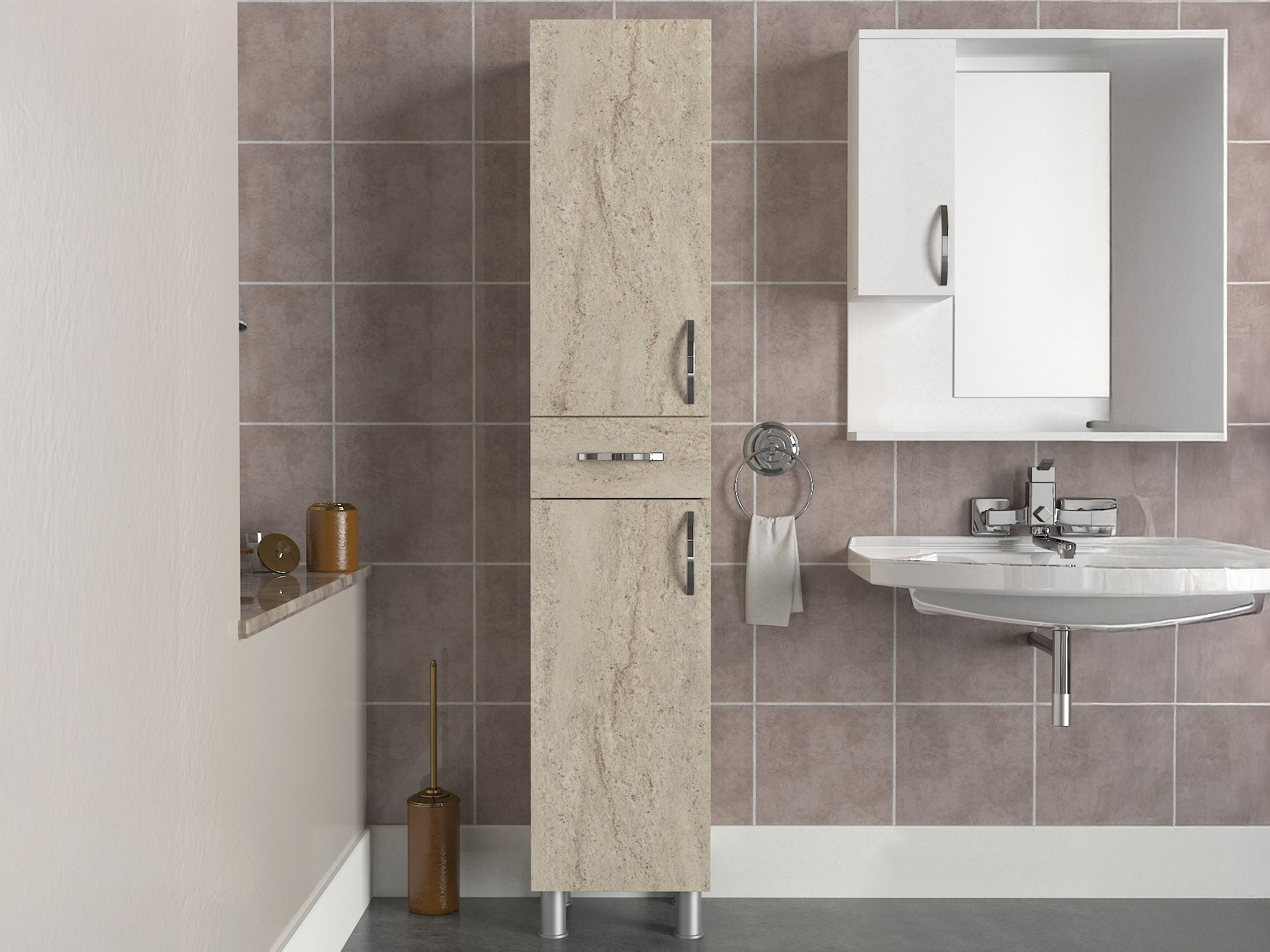 Armario de pie para baño Kailua 2657 (Claro Travertine)