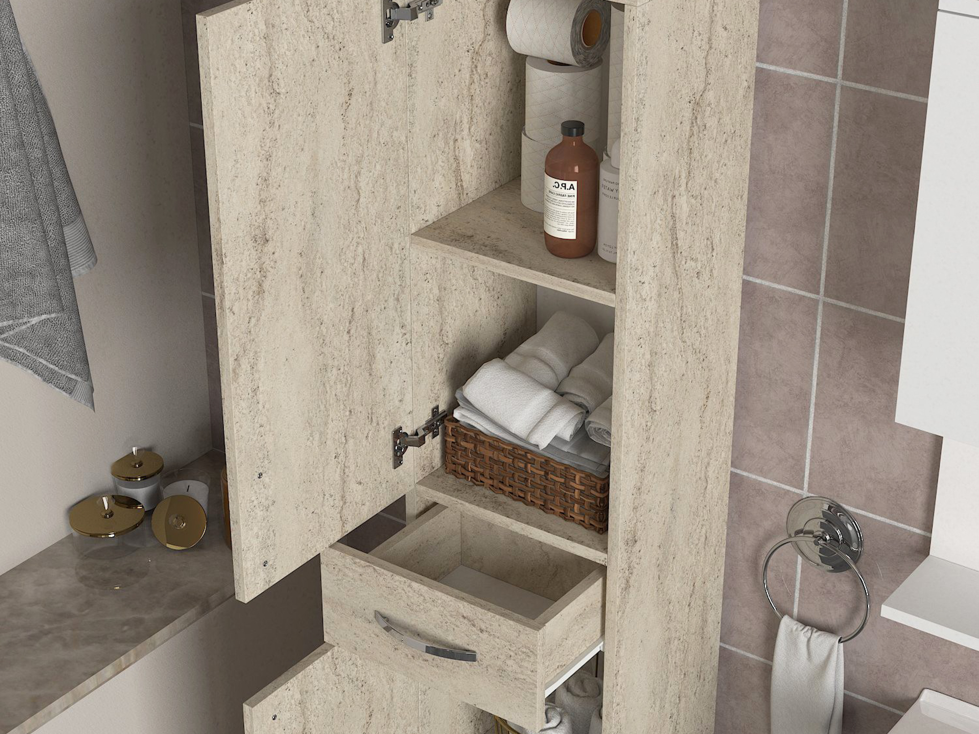 Armario de pie para baño Kailua 2657 (Claro Travertine)