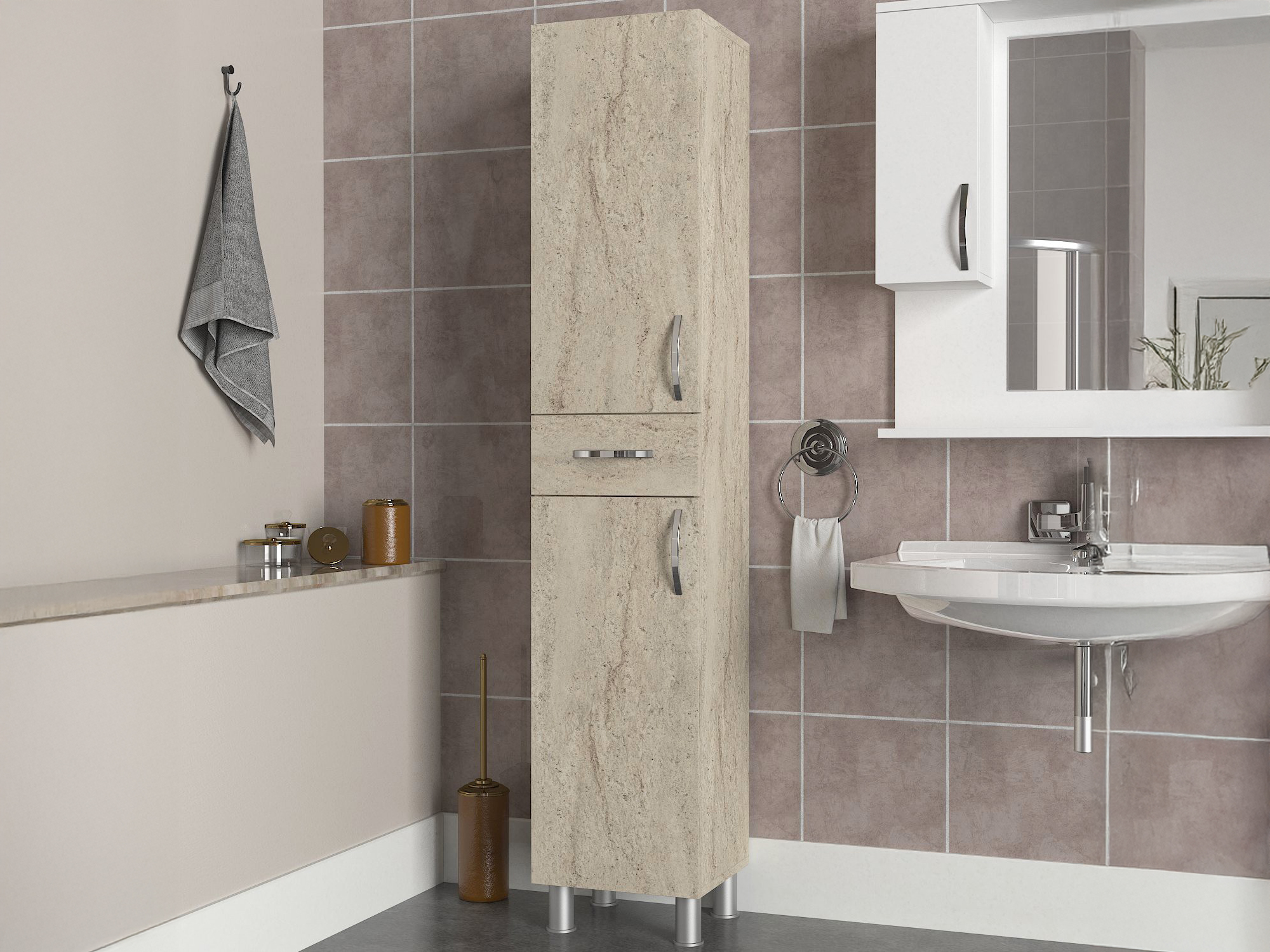 Armario de pie para baño Kailua 2657 (Claro Travertine)