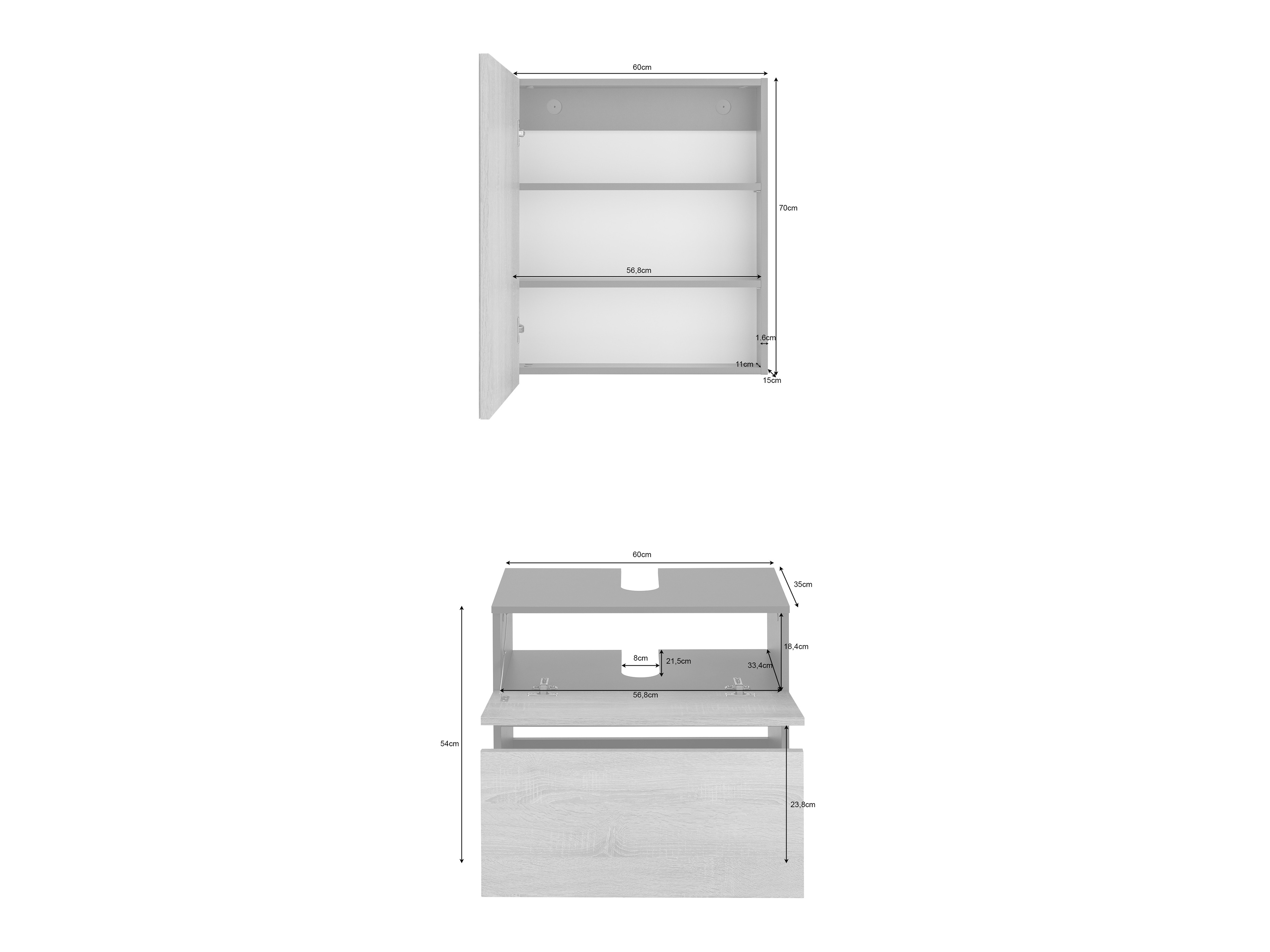 Conjunto de mueble de baño Soncamu 117 (Antracita + Roble)