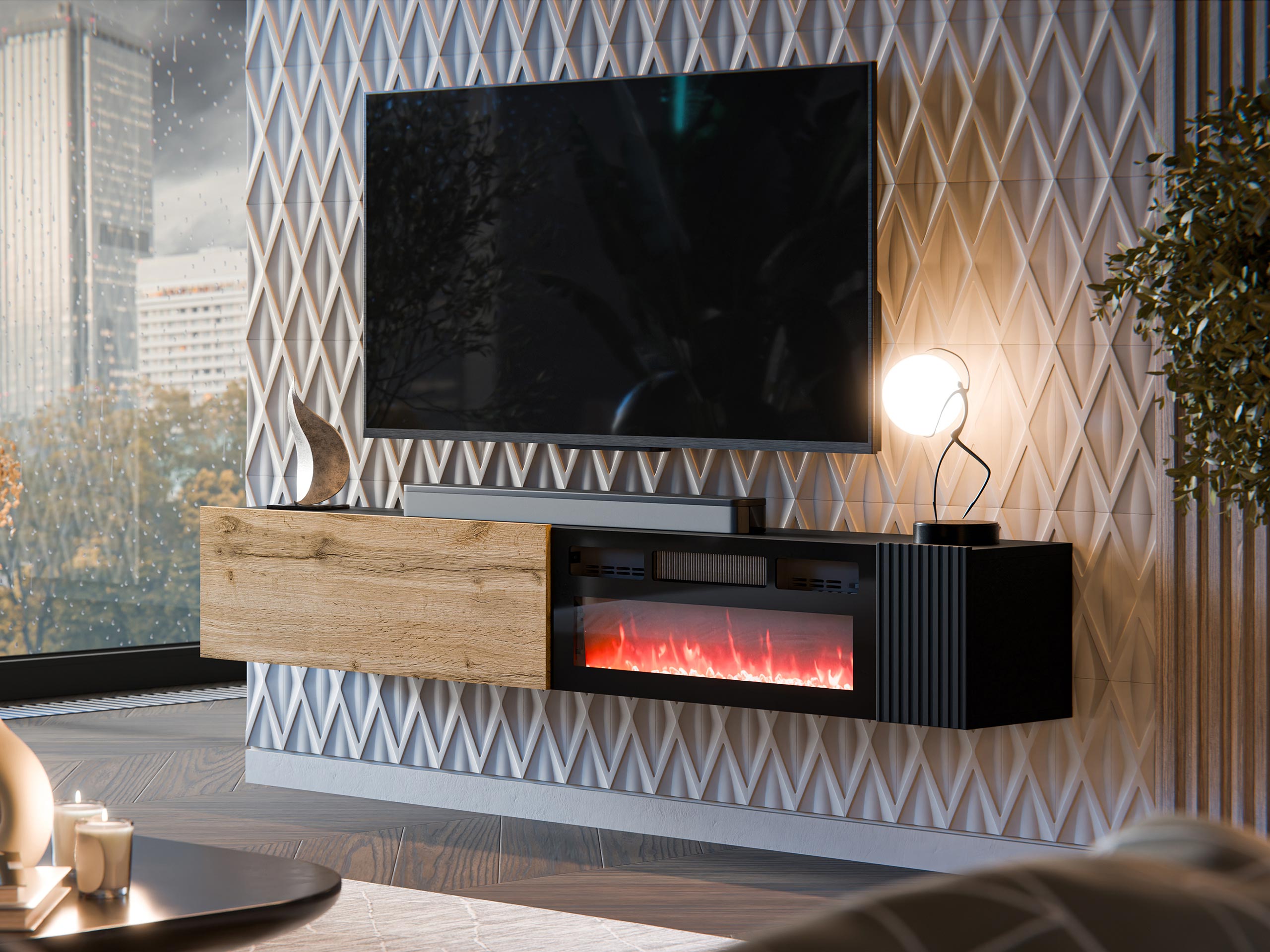 Mueble TV Calveru 110 (Roble wotan + Negro)