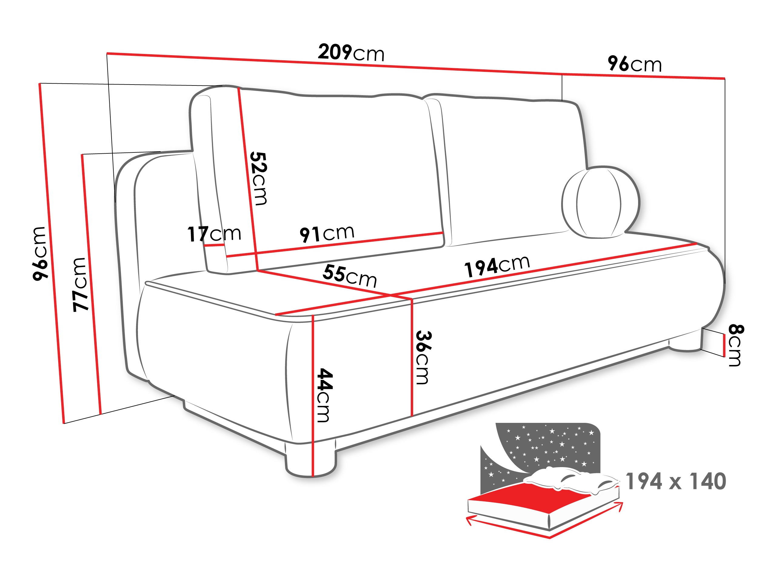 Sofá cama TrendyNest 116 (Coral 15)