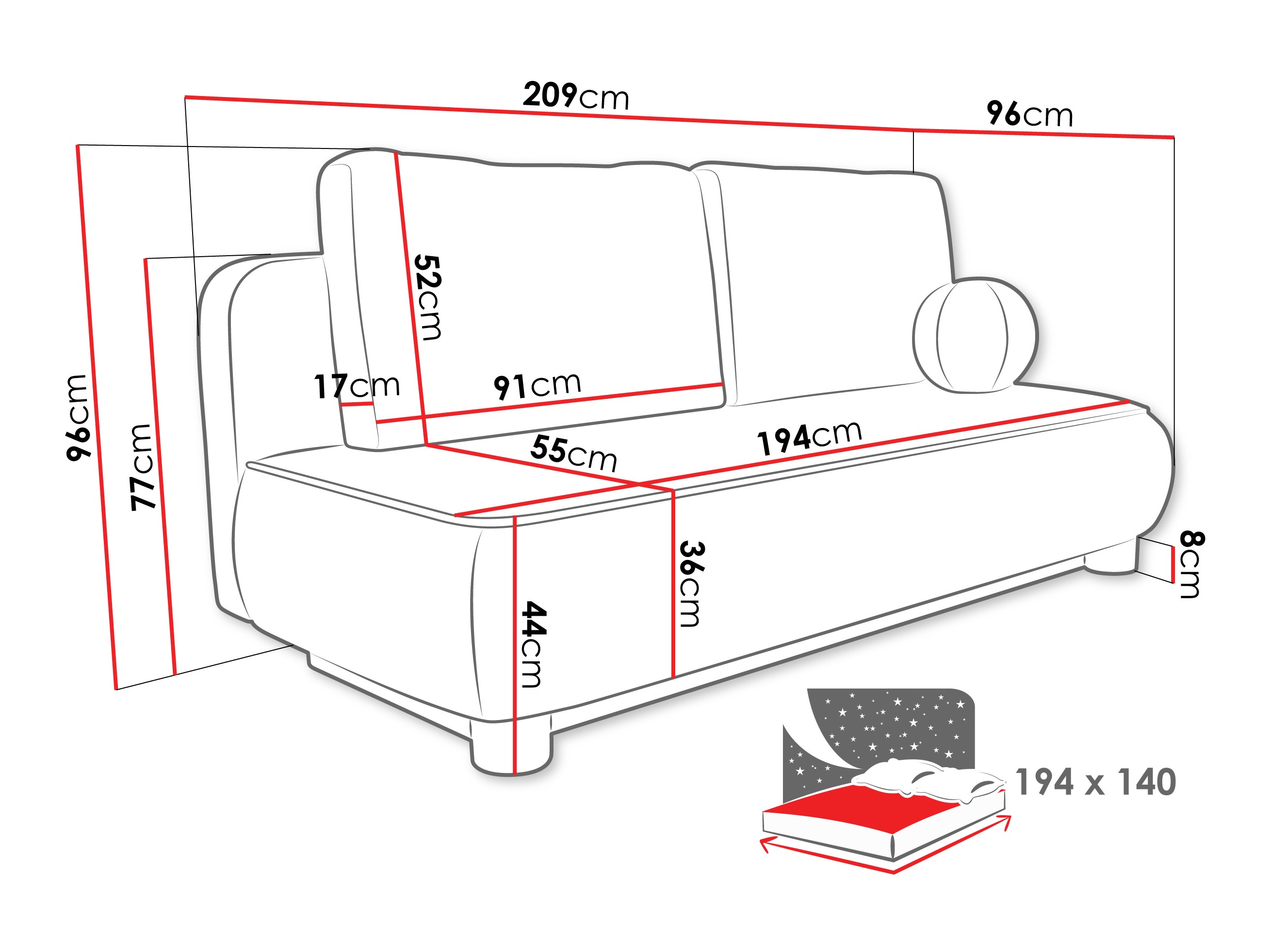 Sofá cama TrendyNest Canora (Coral 65)