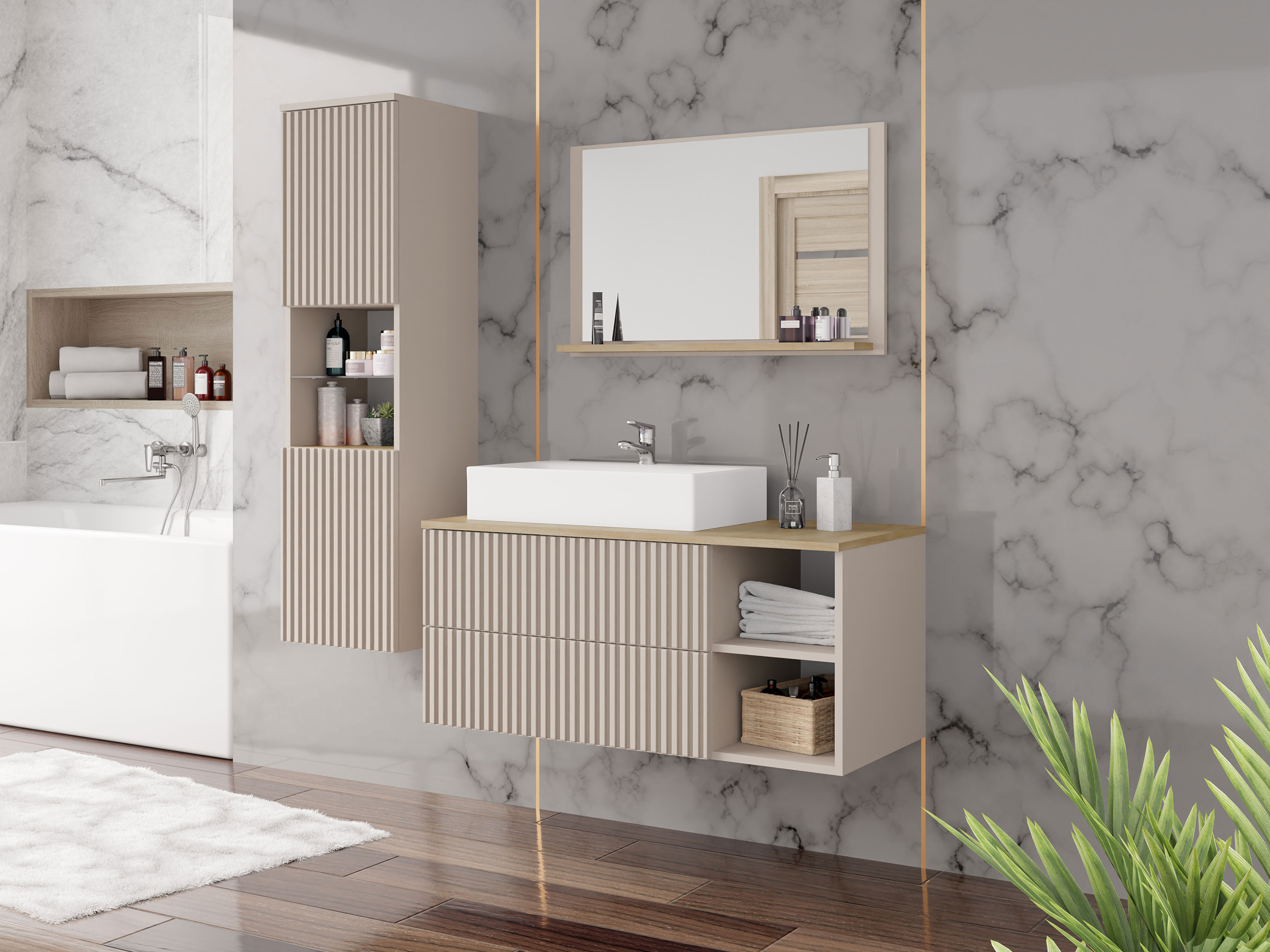 Conjunto de mueble de baño Nauta I (Cachemira + Roble)