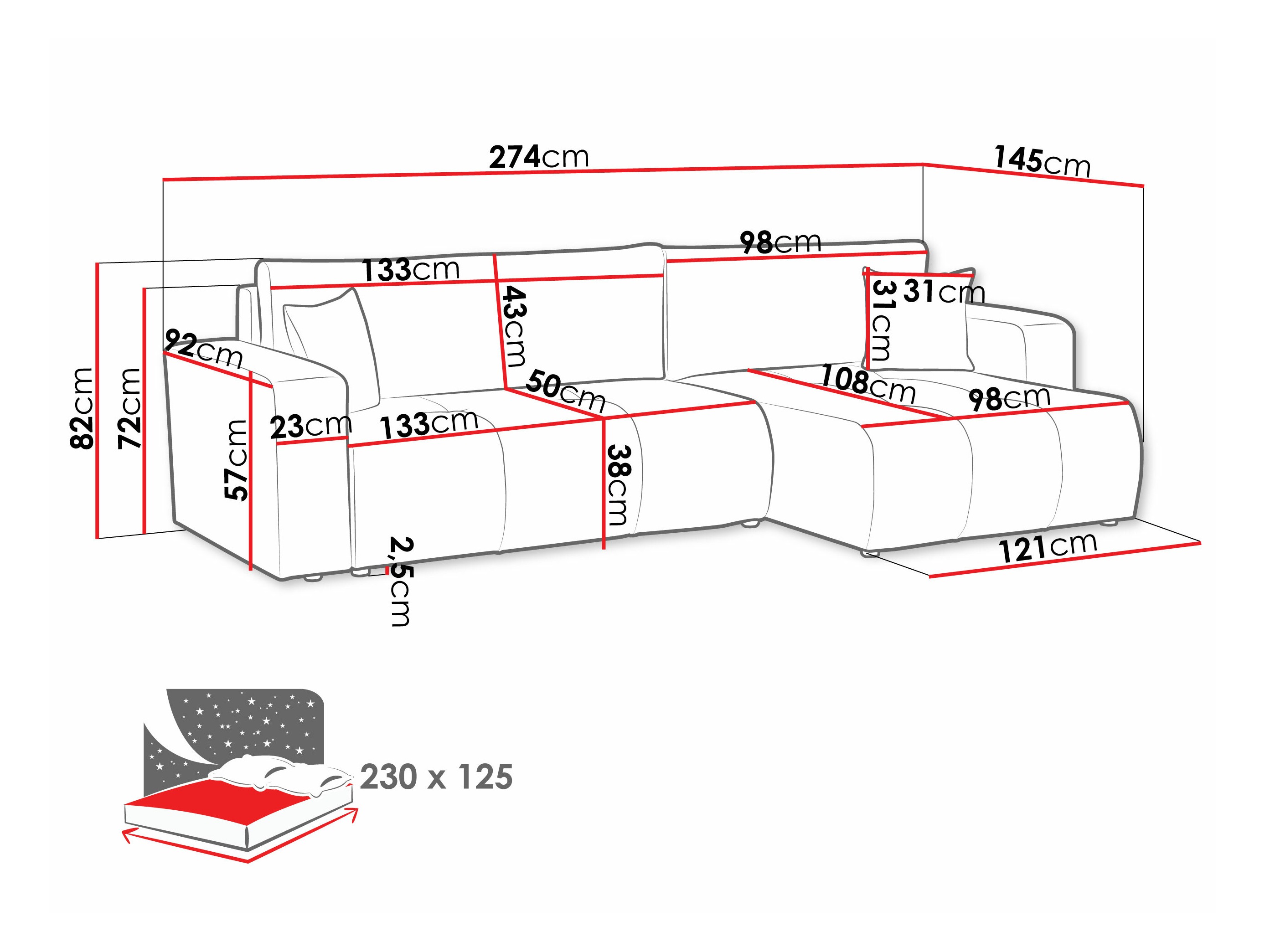 Sofá rinconero Comfivo 425 (Velo 621)