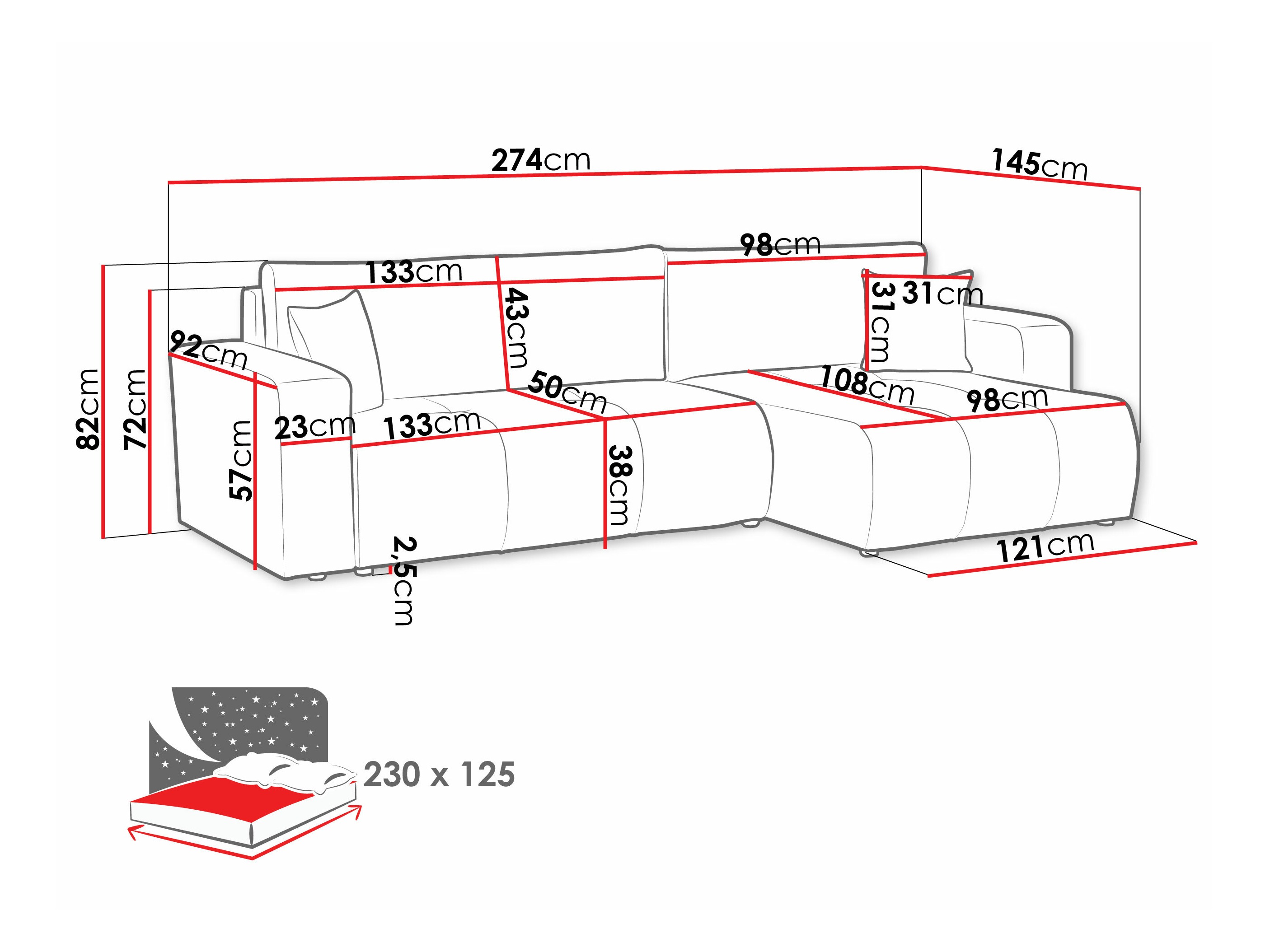 Sofá rinconero Comfivo 425 (Velo 635)