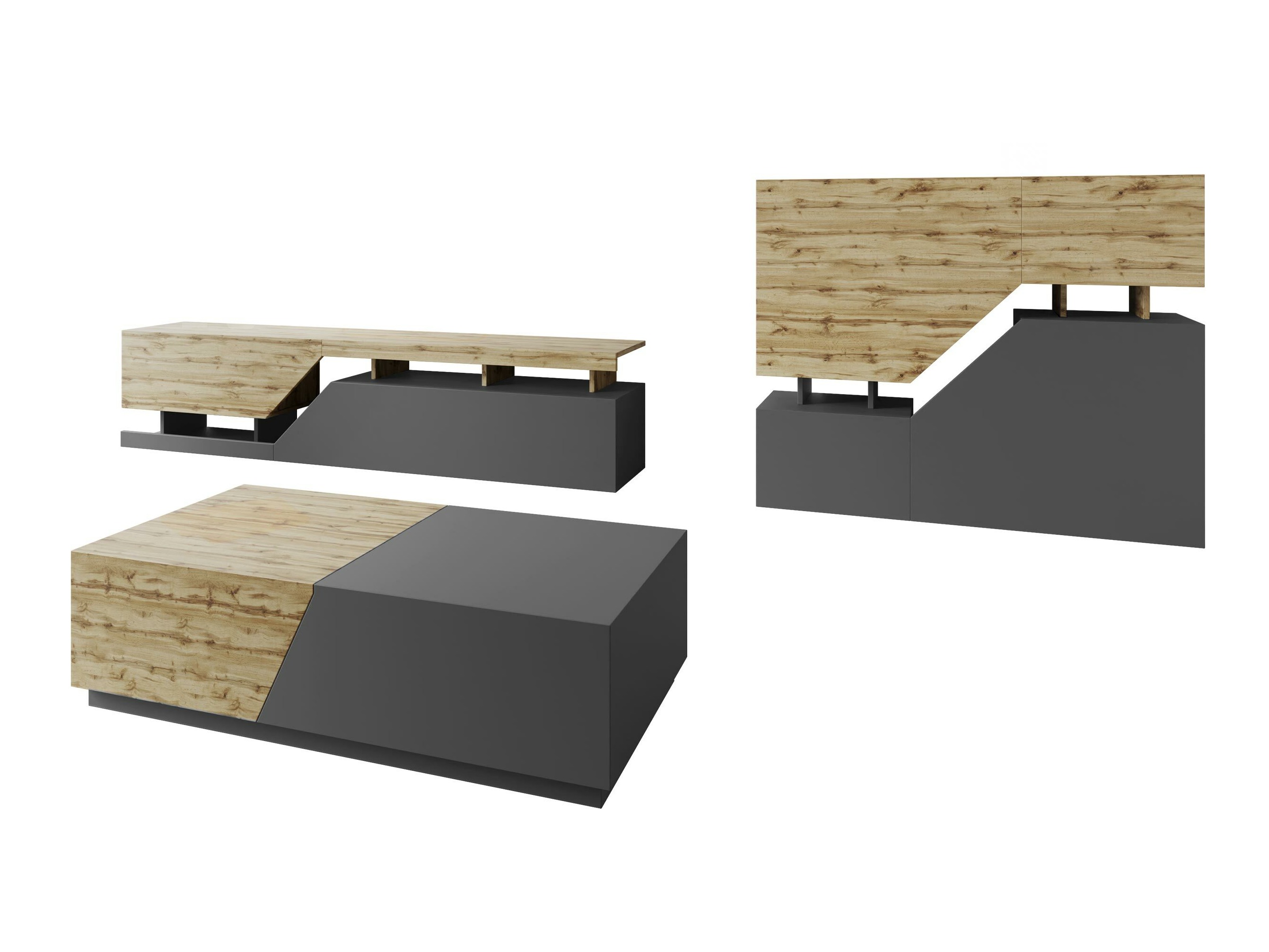 Conjunto de salón Comfivo Daldune II (Antracita + Roble wotan)