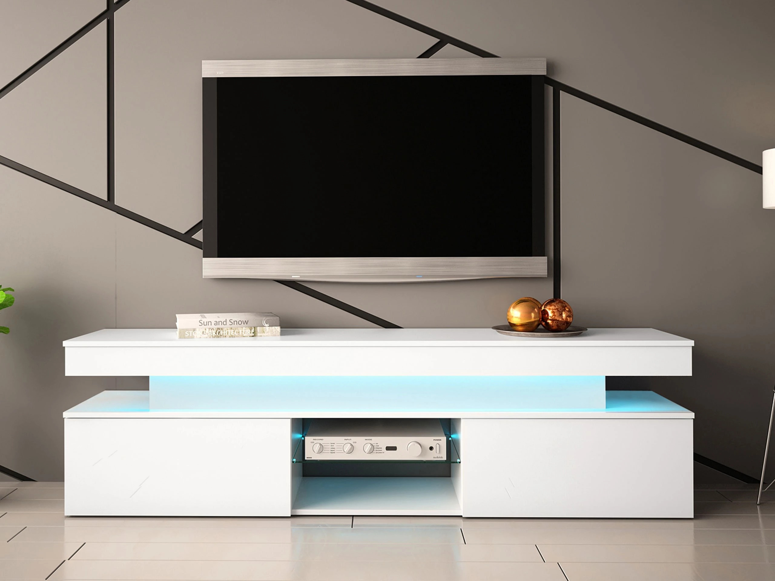 Mueble TV Monfero (Blanco + Blanco brillante)