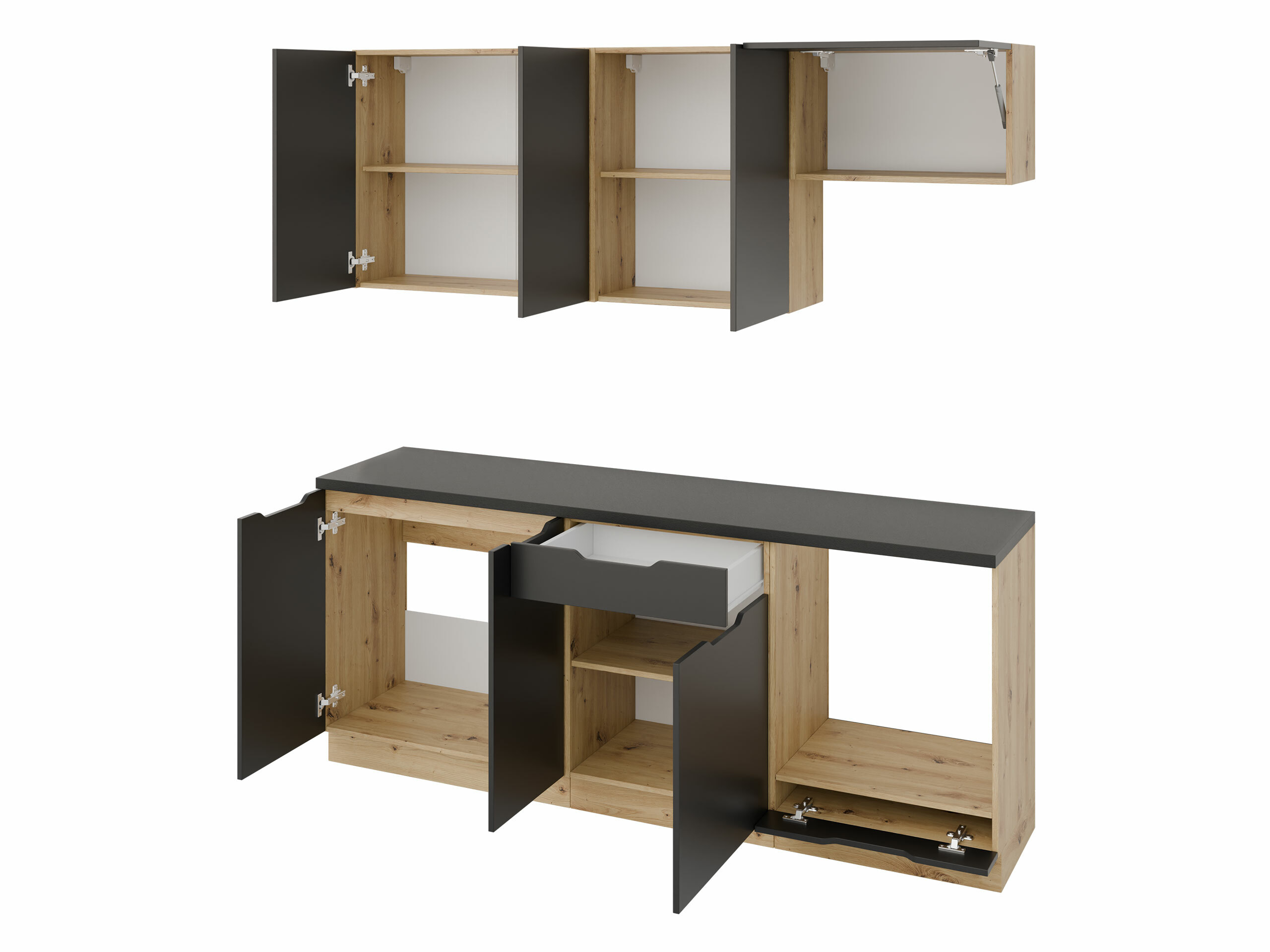 Conjunto de cocina Trenton 180 (Negro + Roble Artisan)