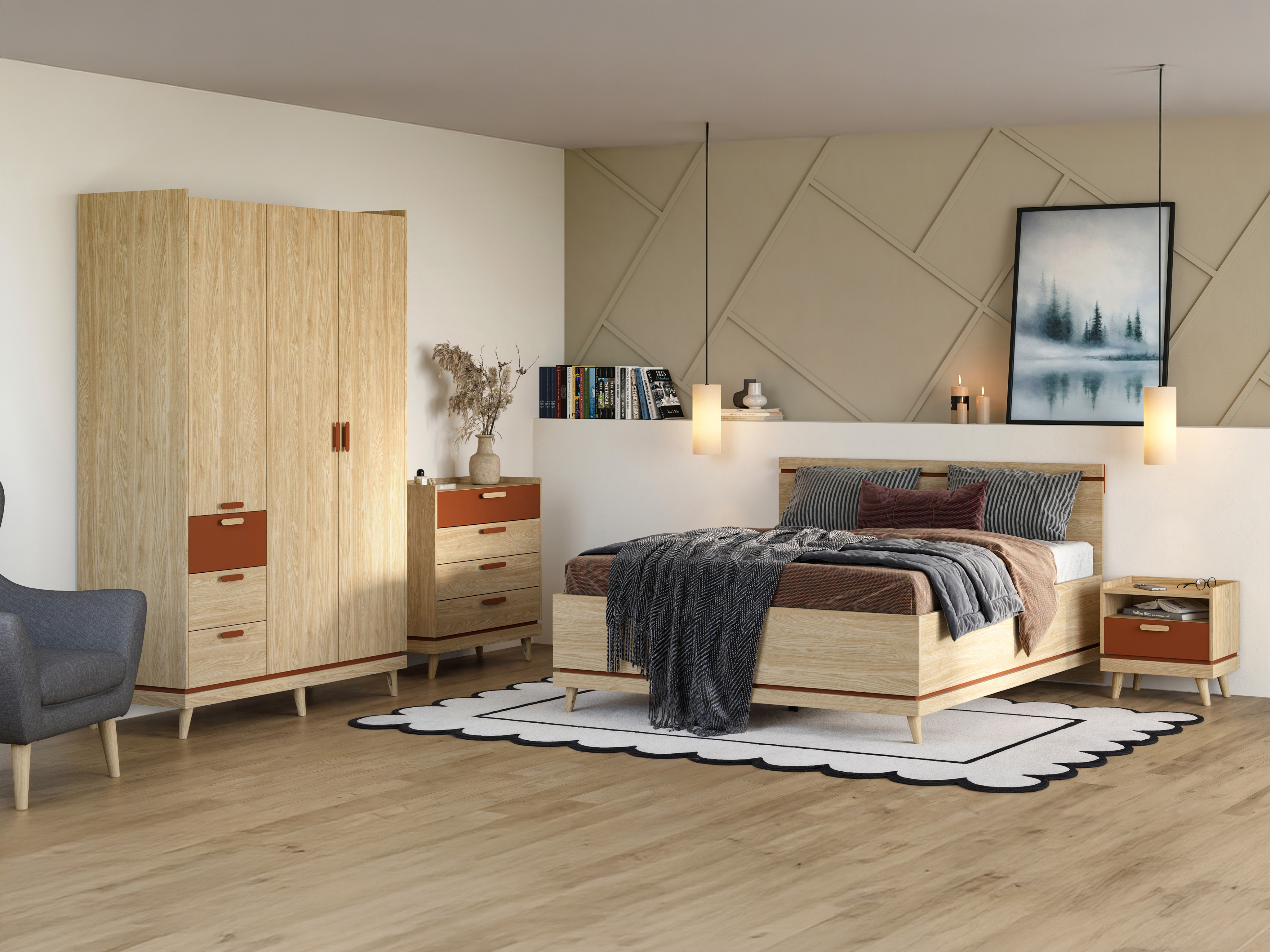 Armario Fertalu 100 (Roble + Naranja)