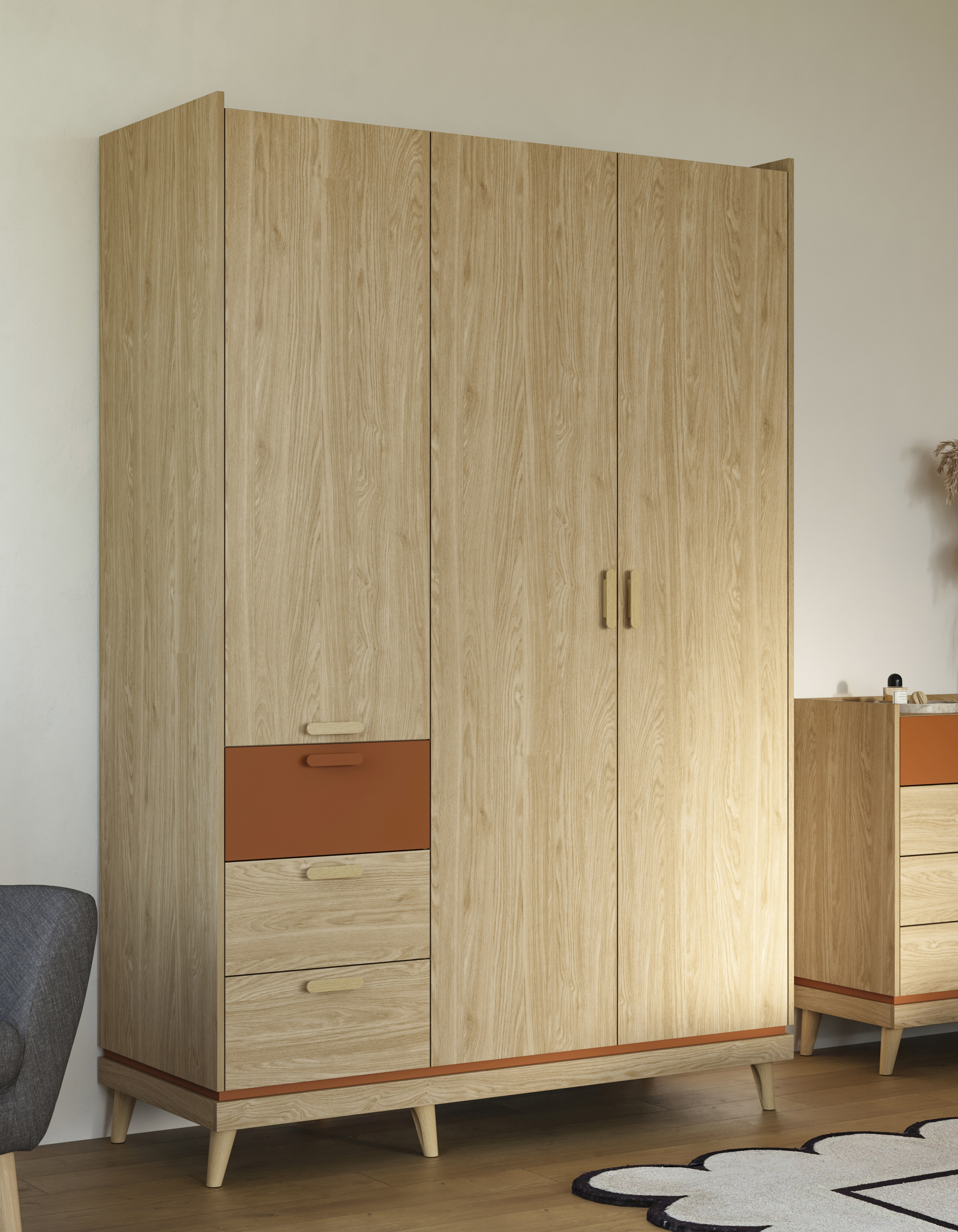 Armario Fertalu 100 (Roble + Naranja)