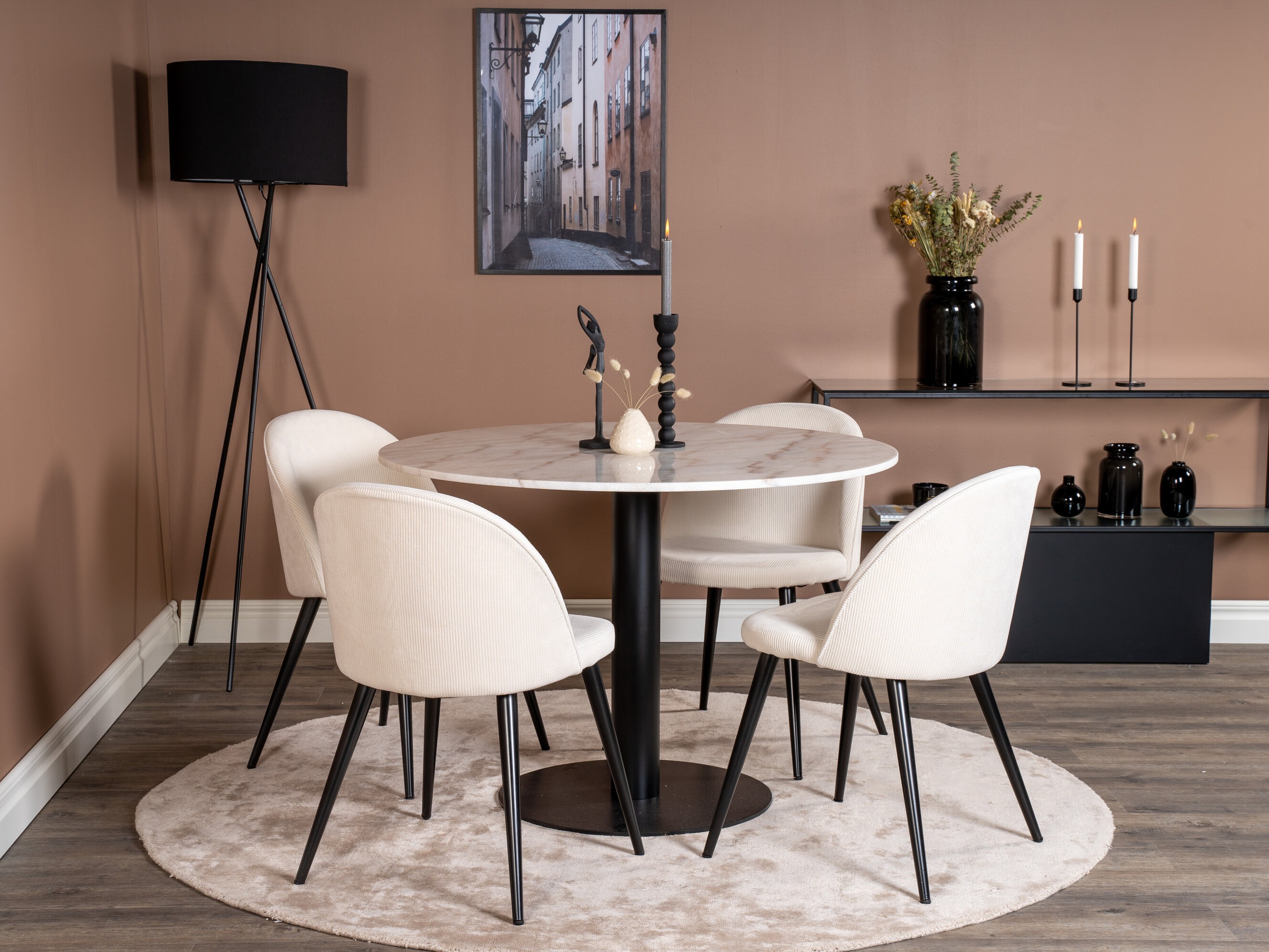 Conjunto de mesas y sillas para comedor Dallas 1297 (Beige + Negro)