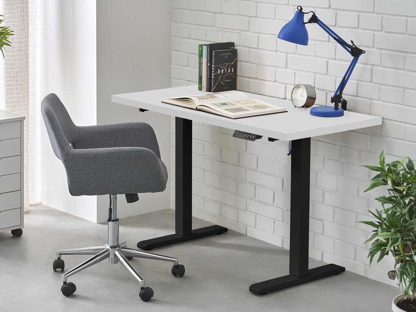 Escritorio de altura regulable Houston 1942 (Blanco + Negro)