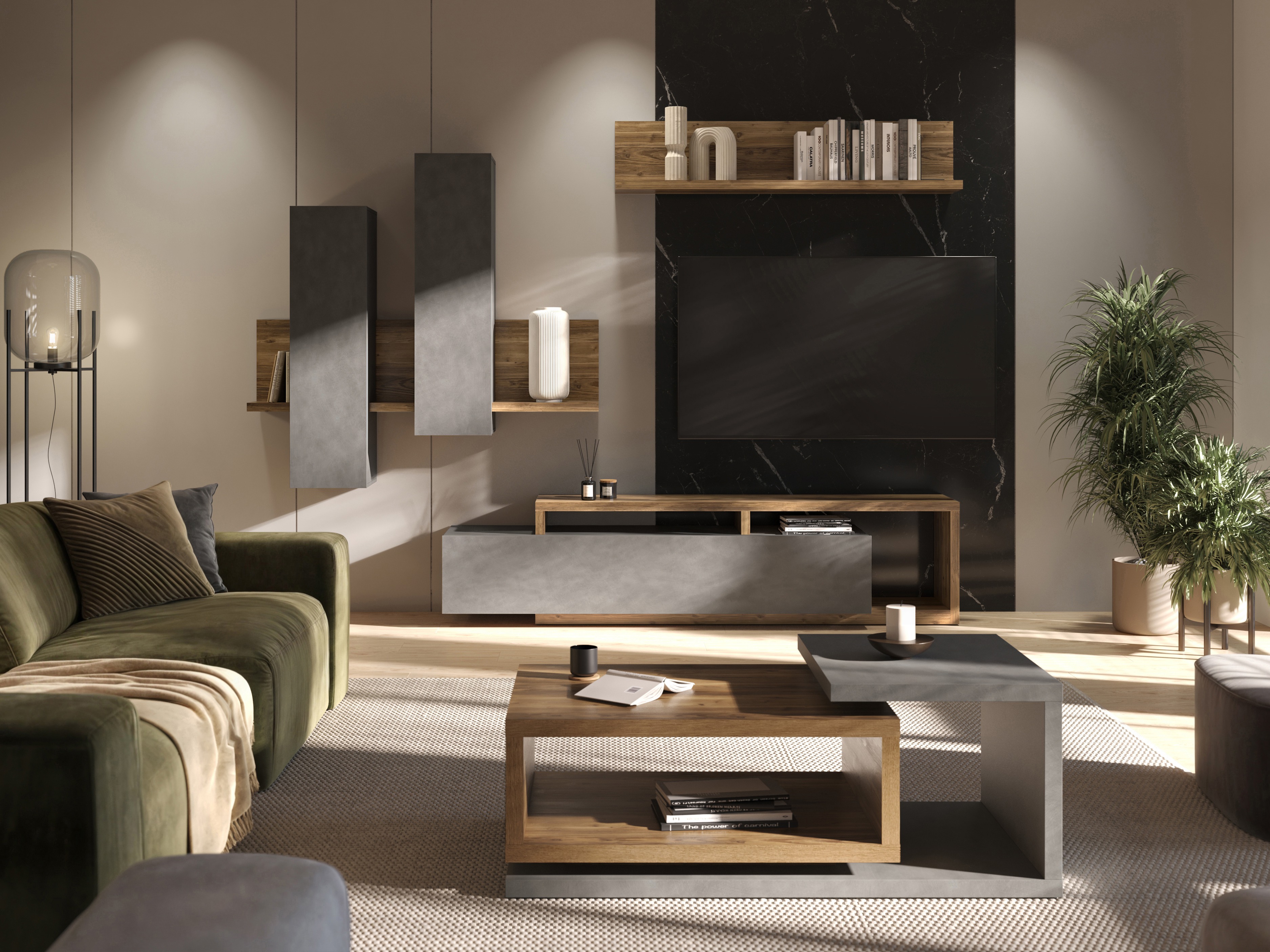 Conjunto de salón Lutiva 100 (Madera gris + Abeto oscuro)